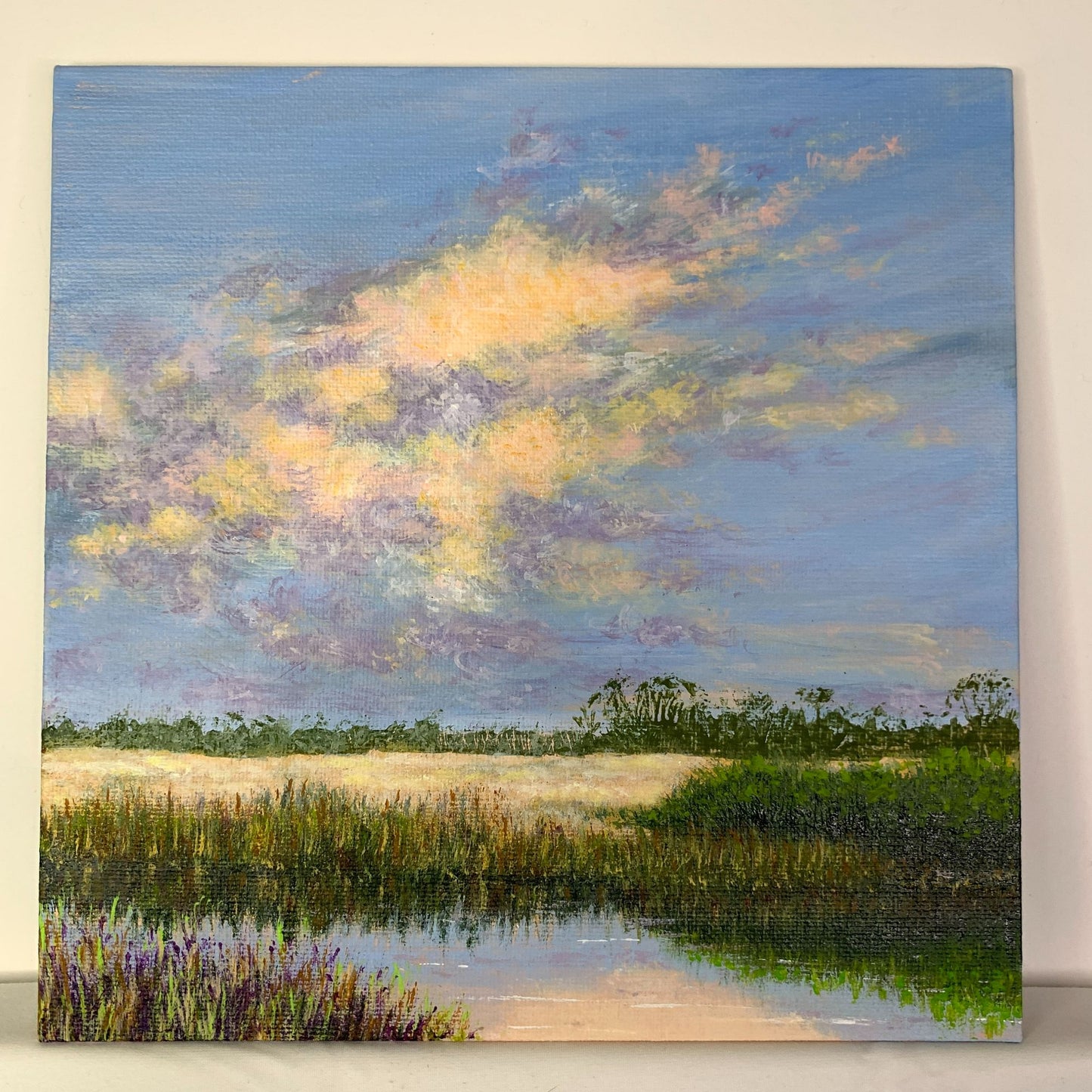 Marsh View Acrylic on Canvas Original Landscape Painting in Size 8" x 8"