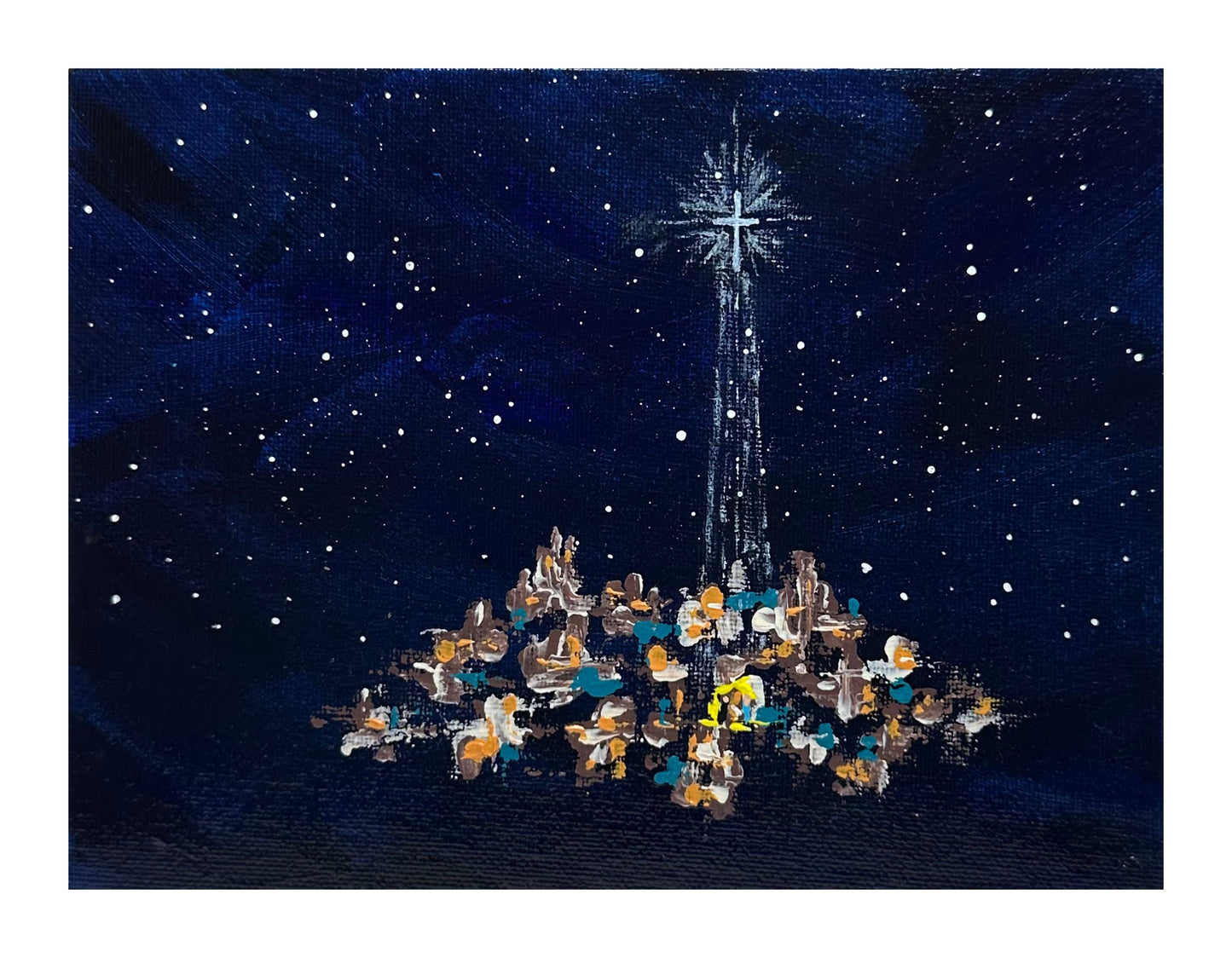 Christmas Star of Bethlehem 7 Holiday Theme Acrylic Painting, 6 x 8"