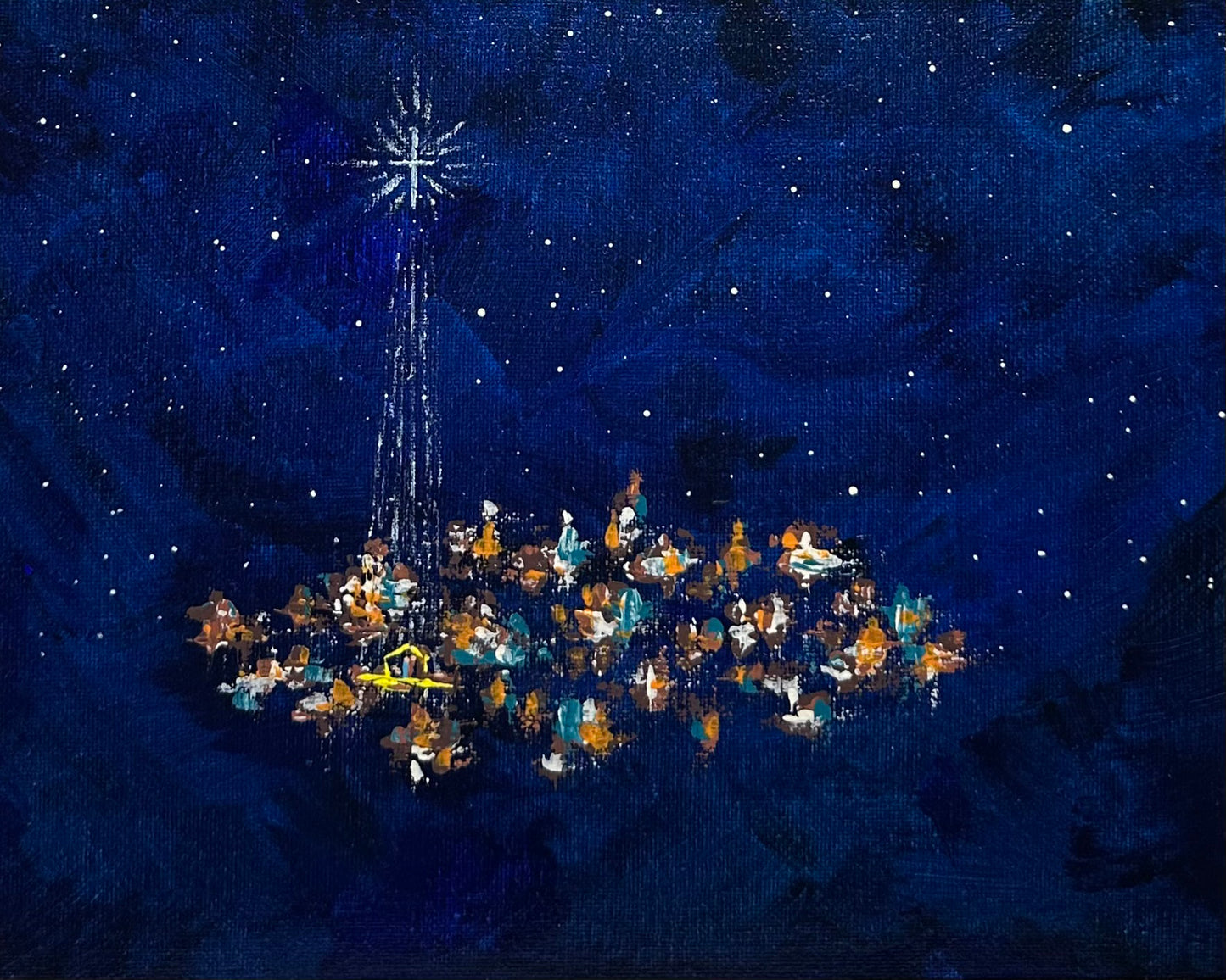 Christmas Star of Bethlehem 8 Holiday Theme Acrylic Painting in 8" x 10"