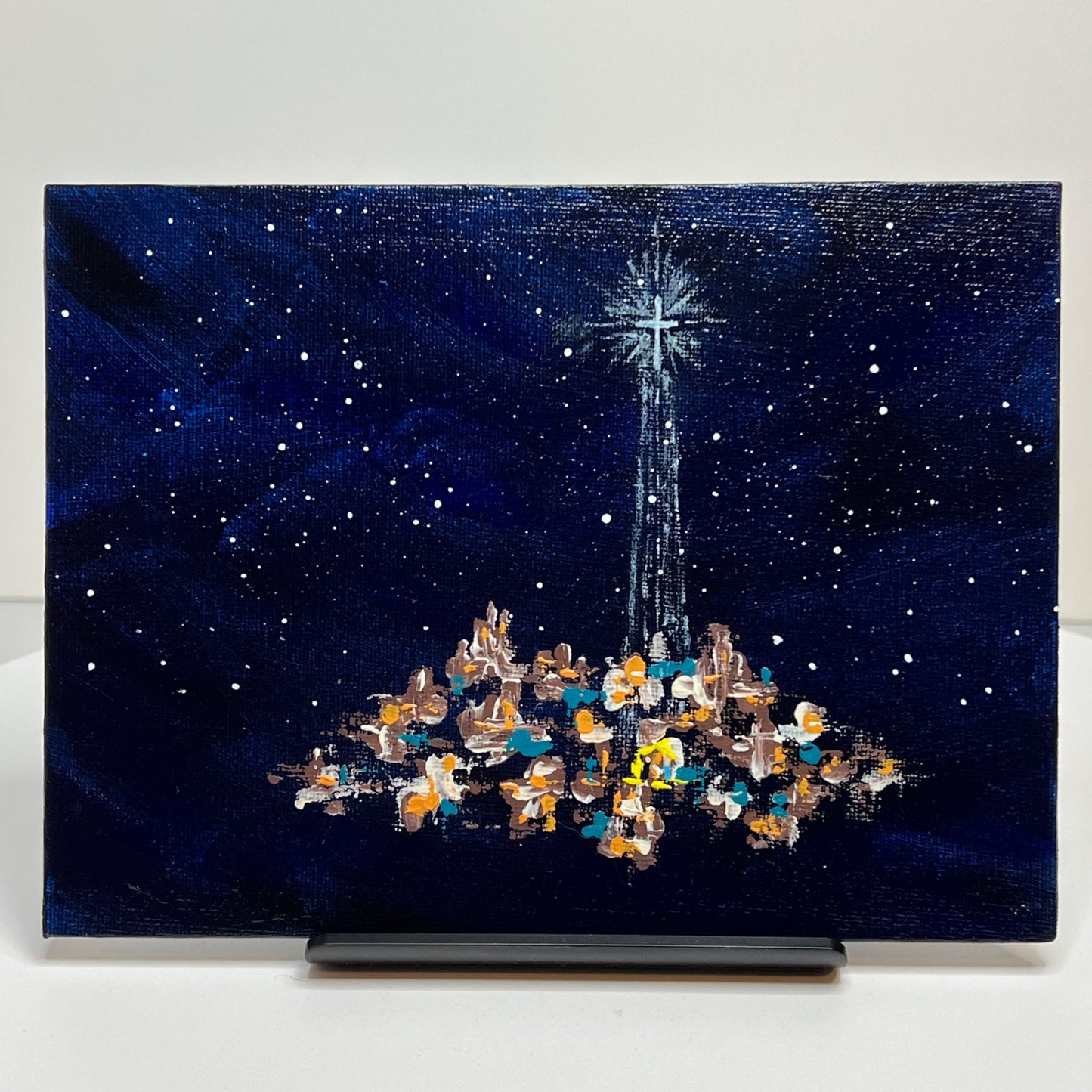 Christmas Star of Bethlehem 7 Holiday Theme Acrylic Painting, 6 x 8"