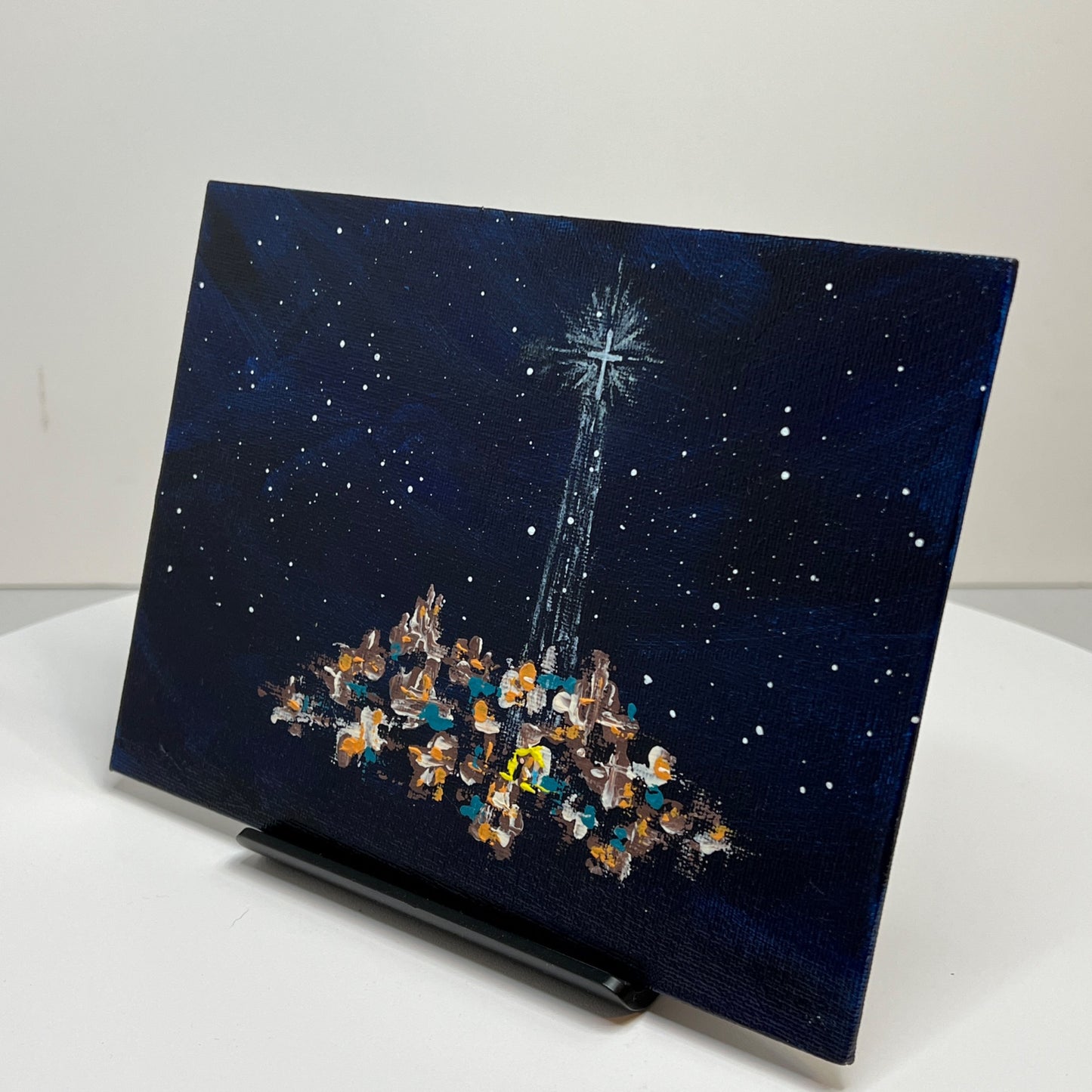 Christmas Star of Bethlehem 7 Holiday Theme Acrylic Painting, 6 x 8"