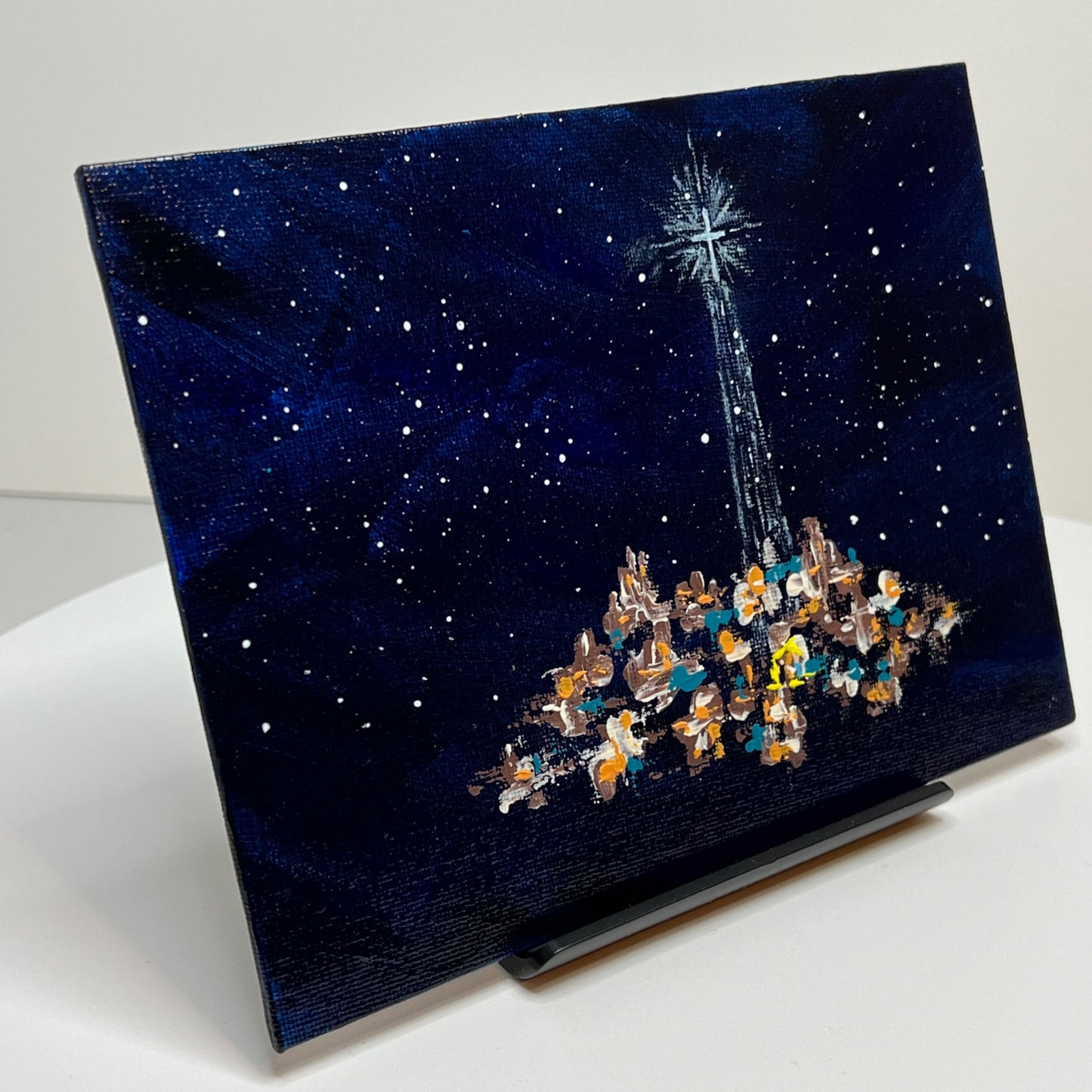 Christmas Star of Bethlehem 7 Holiday Theme Acrylic Painting, 6 x 8"
