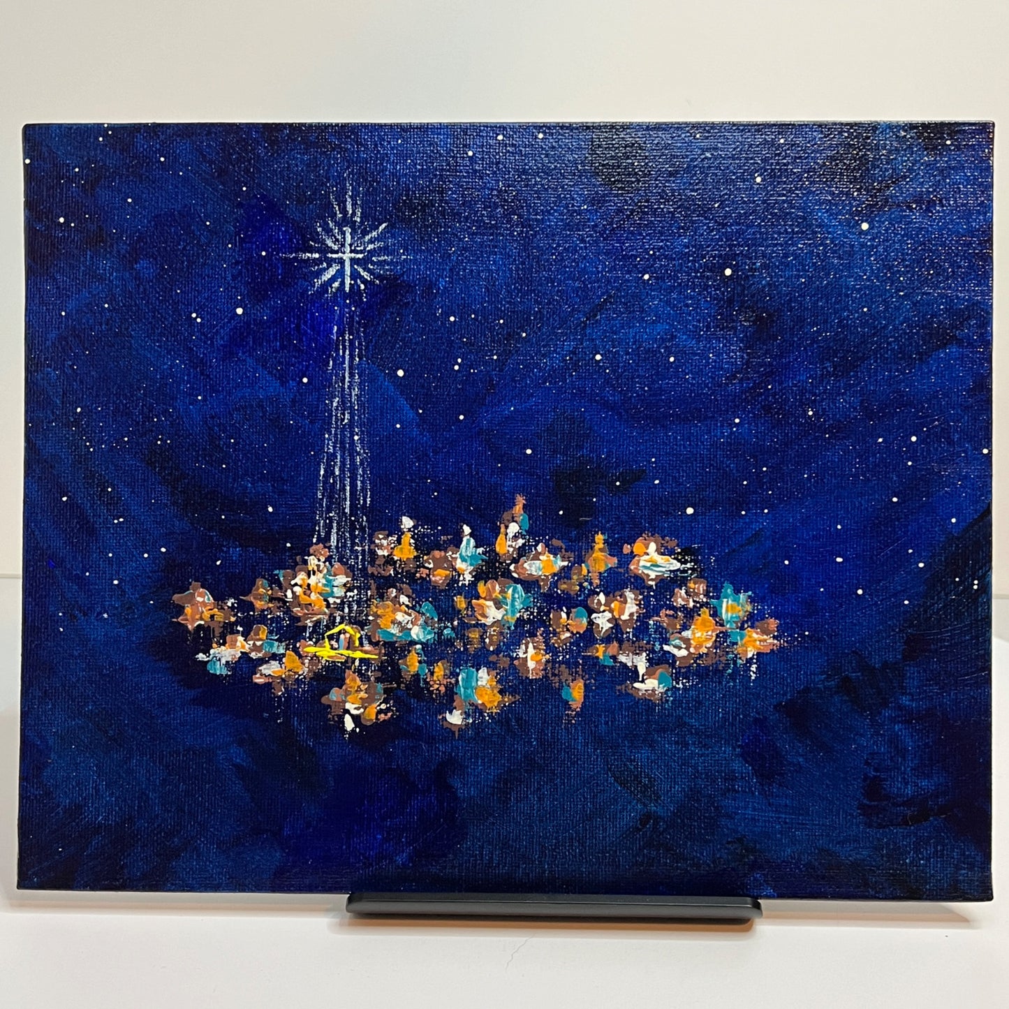 Christmas Star of Bethlehem 8 Holiday Theme Acrylic Painting in 8" x 10"