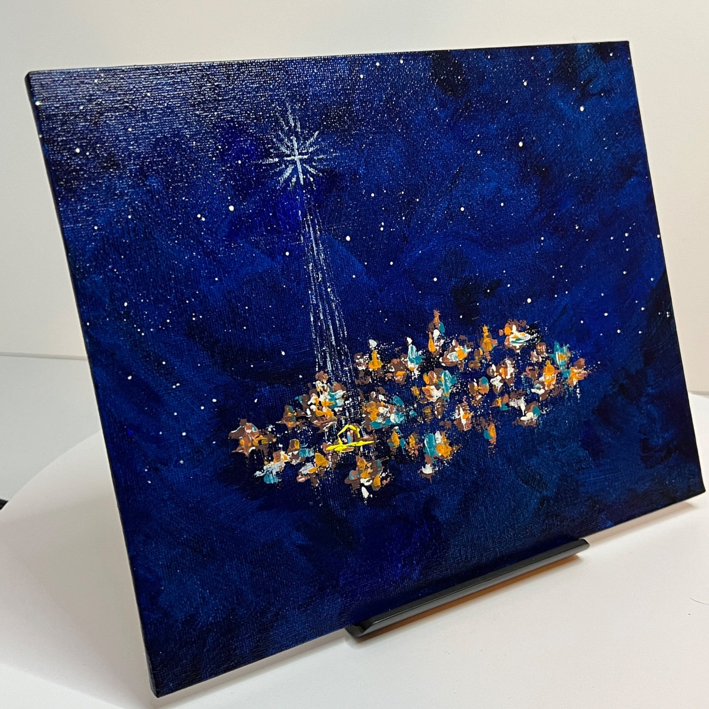Christmas Star of Bethlehem 8 Holiday Theme Acrylic Painting in 8" x 10"