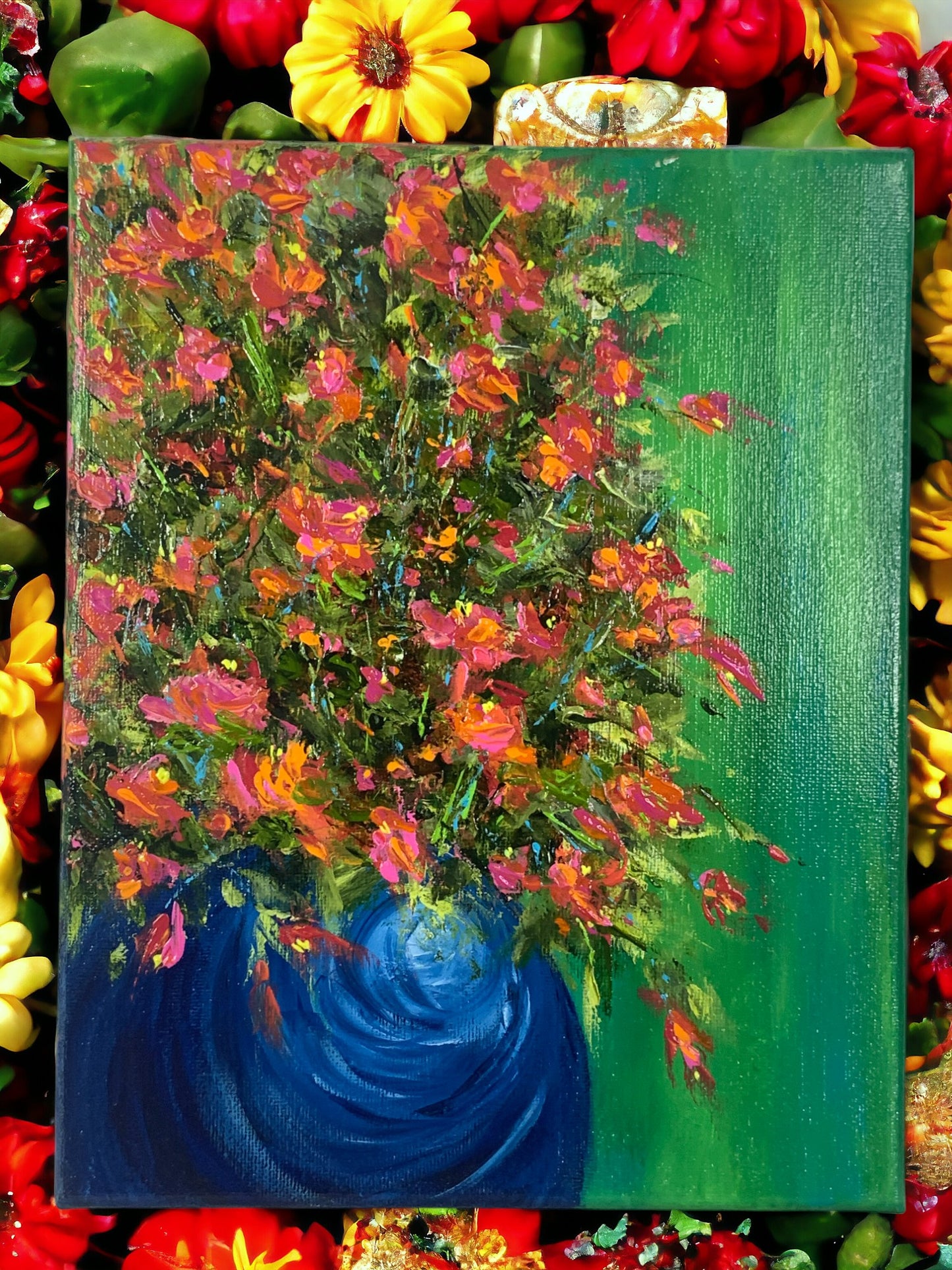 Bouquet 2 Acrylic on Canvas Original Landscape Painting in Size 8" x 10"