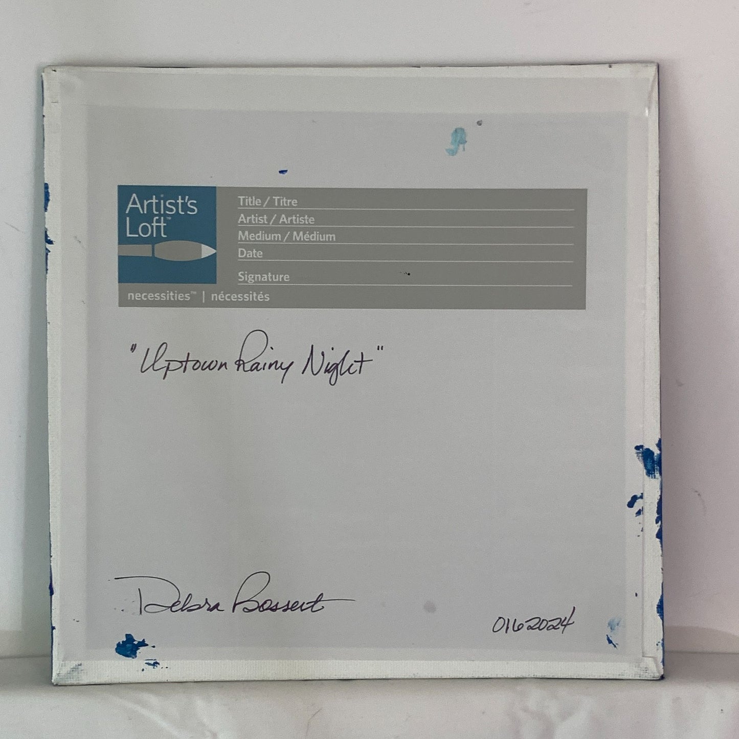 Uptown Rainy Night, 8" x 8" Landscape Acrylic on Canvas Cityscape Painting