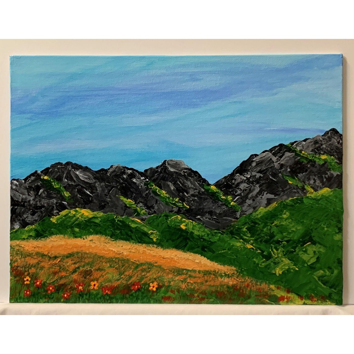 Fall Fields of Flowers Original Painting, Acrylic, Signed, 9 x 12, Unframed