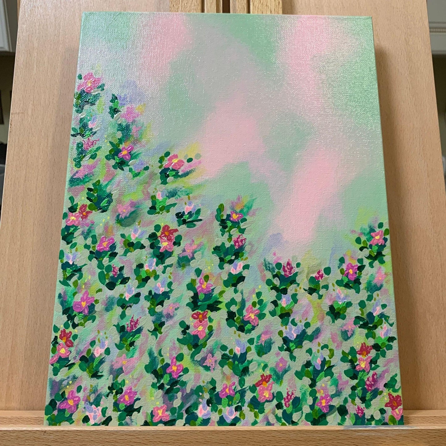 Magenta and Pink Wildflowers Painting, Original Artwork, Acrylic, Abstract Design, 9 x 12, Unframed