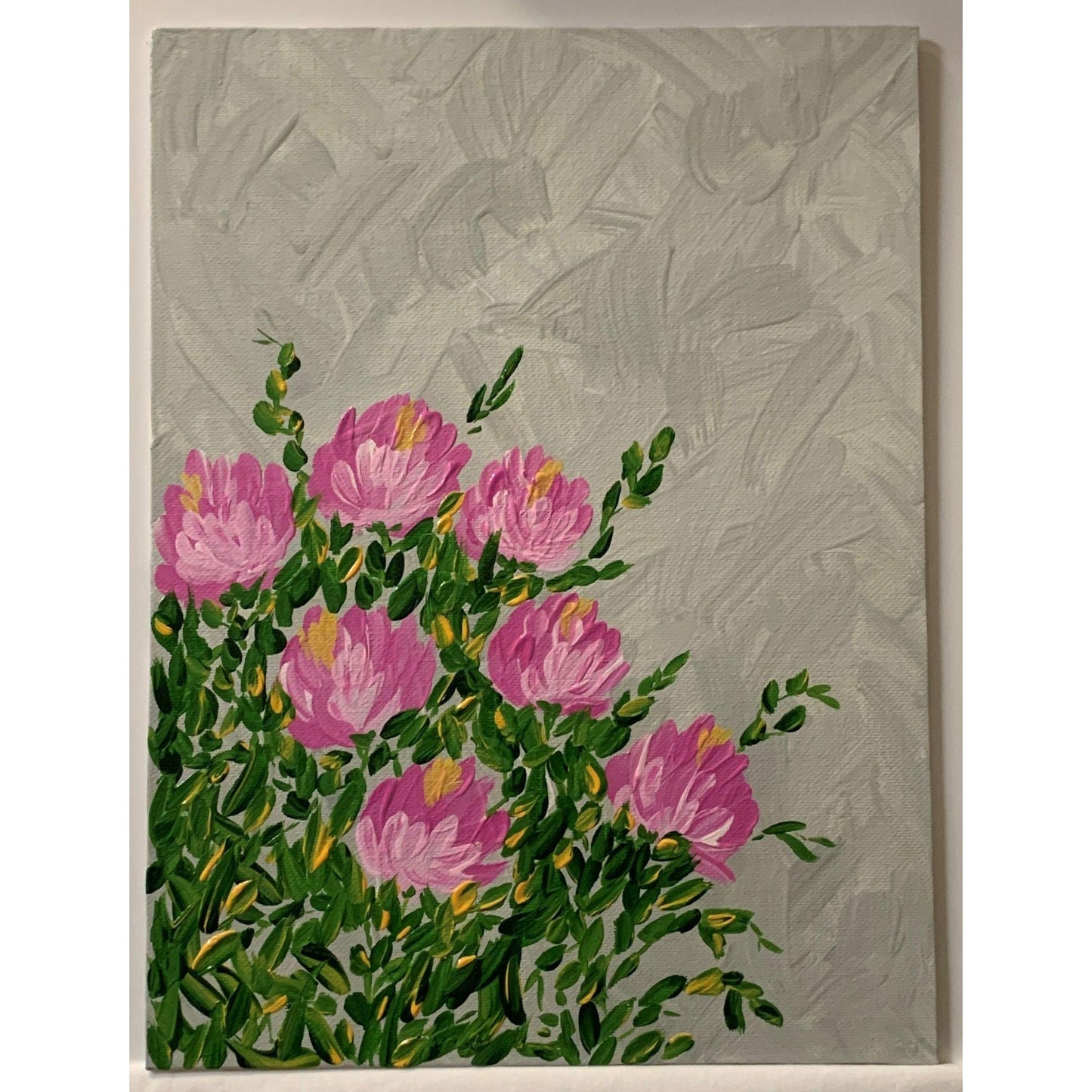 Pinkish Posies, Floral Art, Original Acrylic Painting, 9 x 12