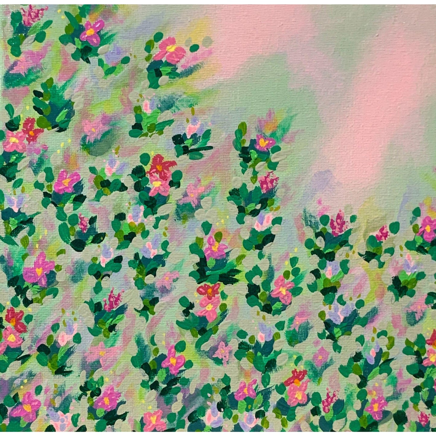 Magenta and Pink Wildflowers Painting, Original Artwork, Acrylic, Abstract Design, 9 x 12, Unframed