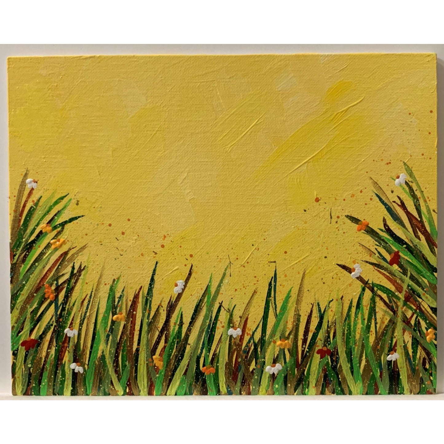 Sunshine Day Wildflowers, Abstract Floral Painting, 8" x 10" Signed