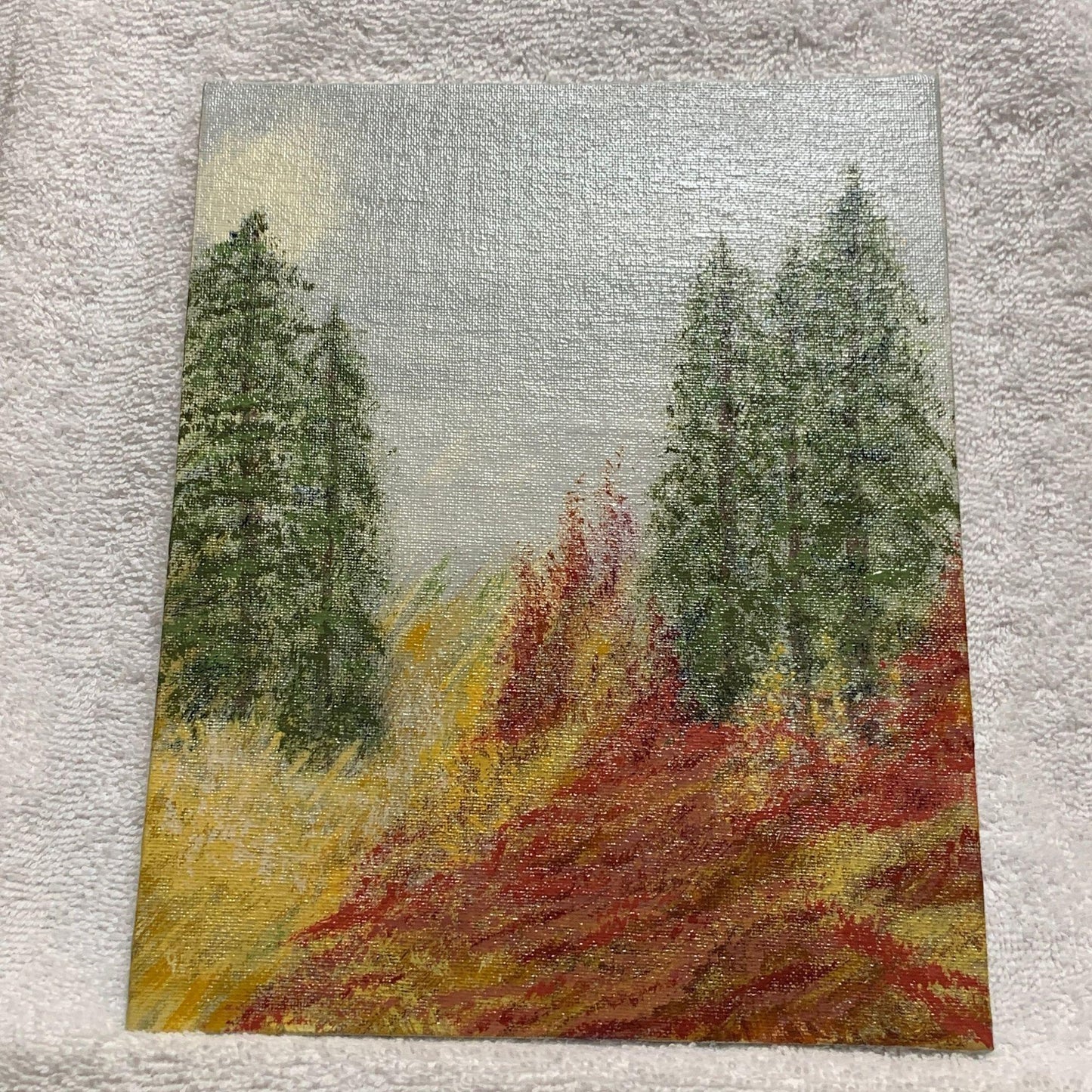 Pines in the Fall Original Acrylic Painting, Signed, 8 x 10, Unframed