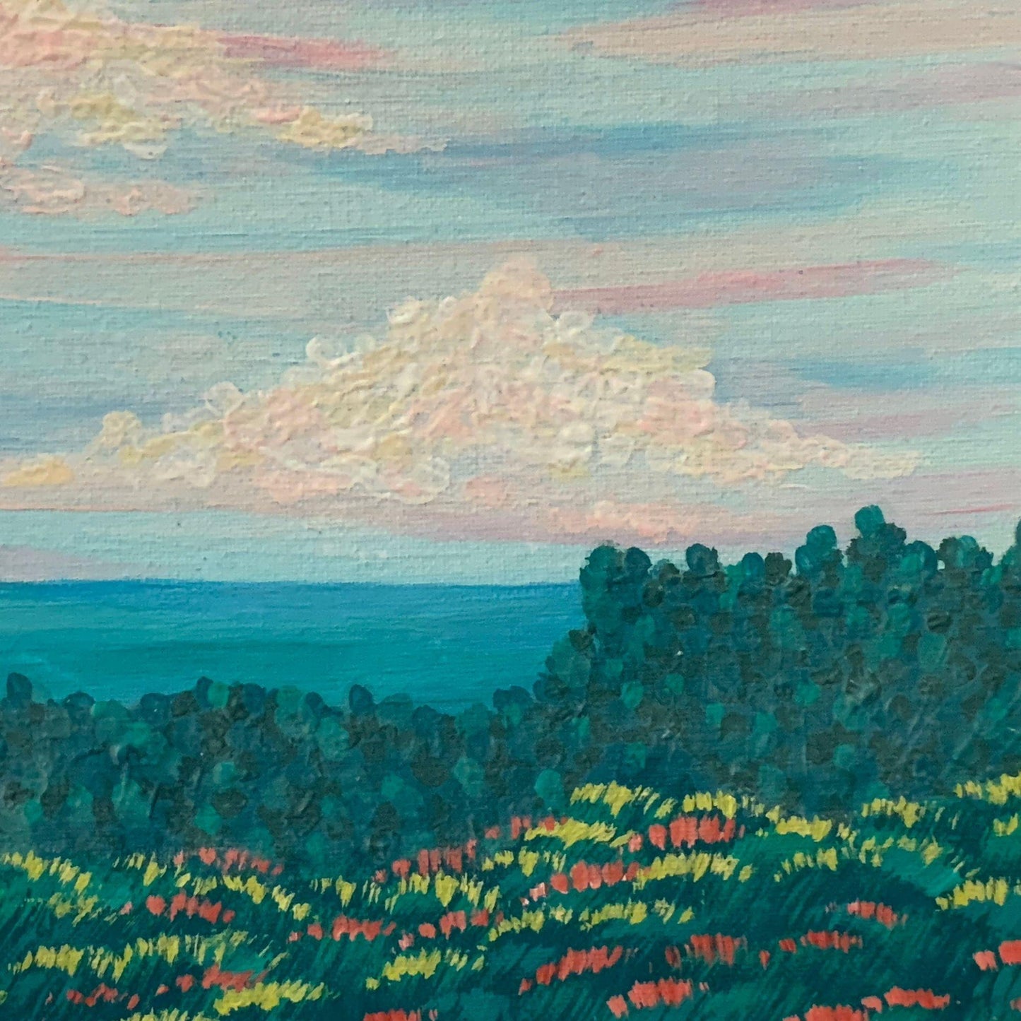 Sunrise and the Sea Original Painting, Acrylic, Signed, 9 x 12, Unframed