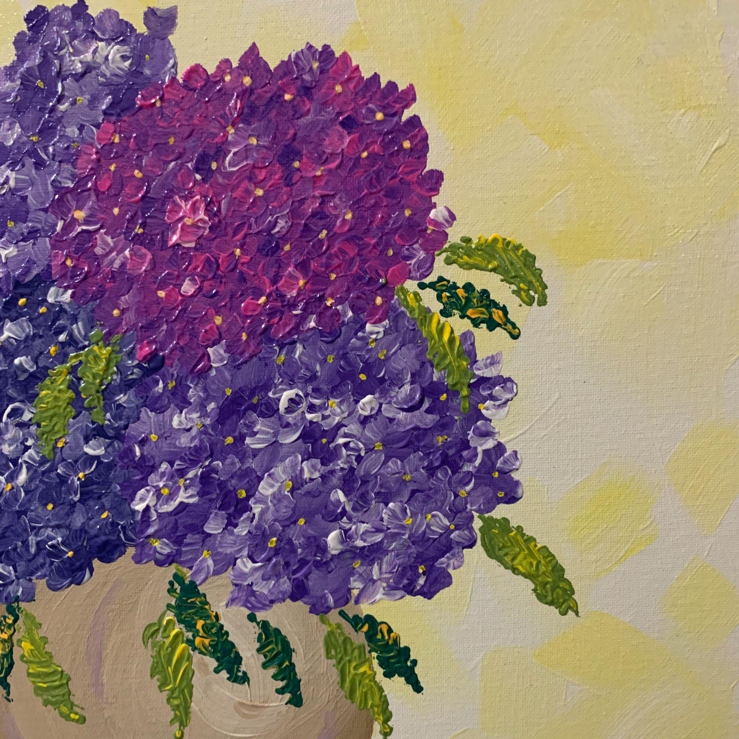Vase of Violet Hydrangeas, Floral Art, Original Acrylic Painting, 12 x 12, Signed
