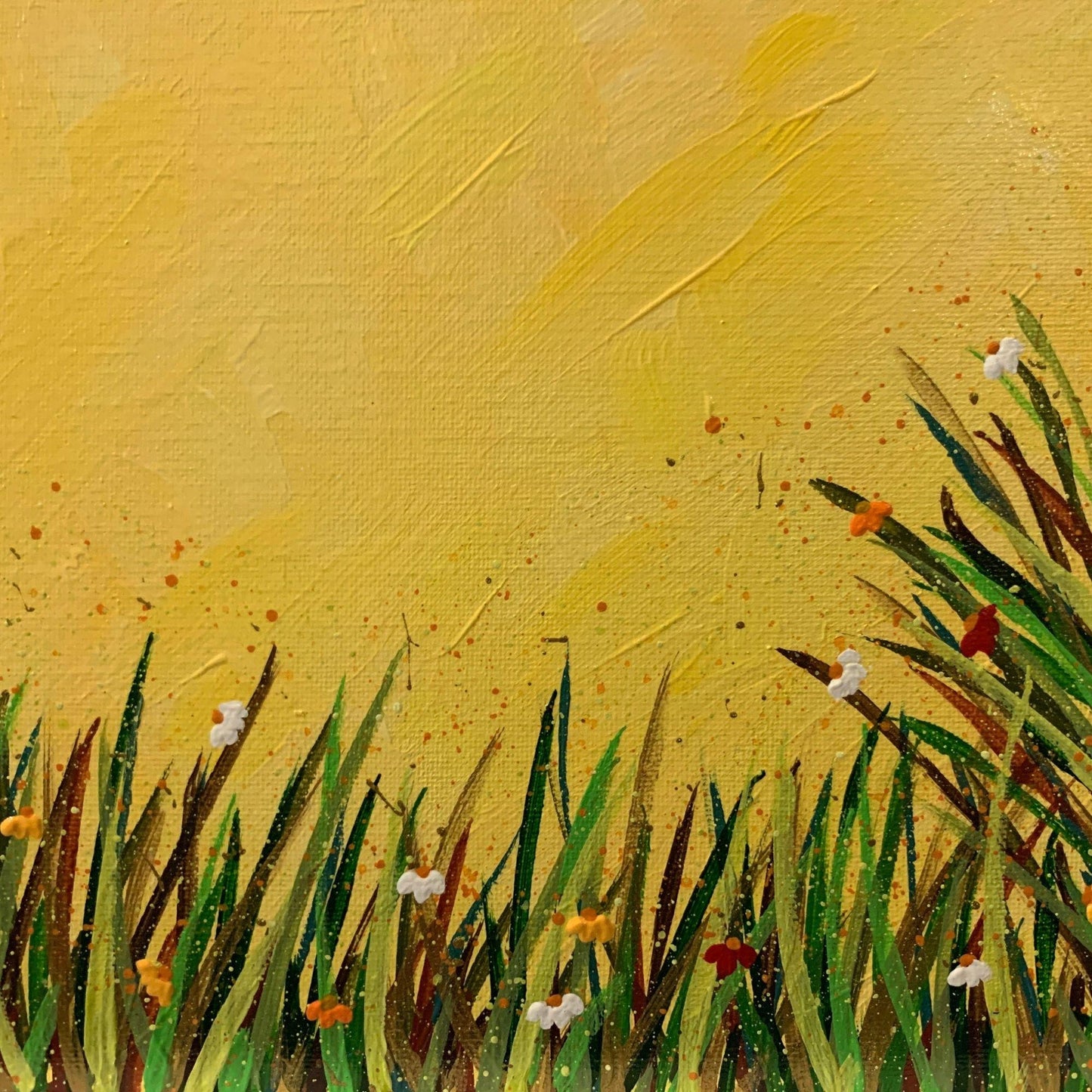 Sunshine Day Wildflowers, Abstract Floral Painting, 8" x 10" Signed