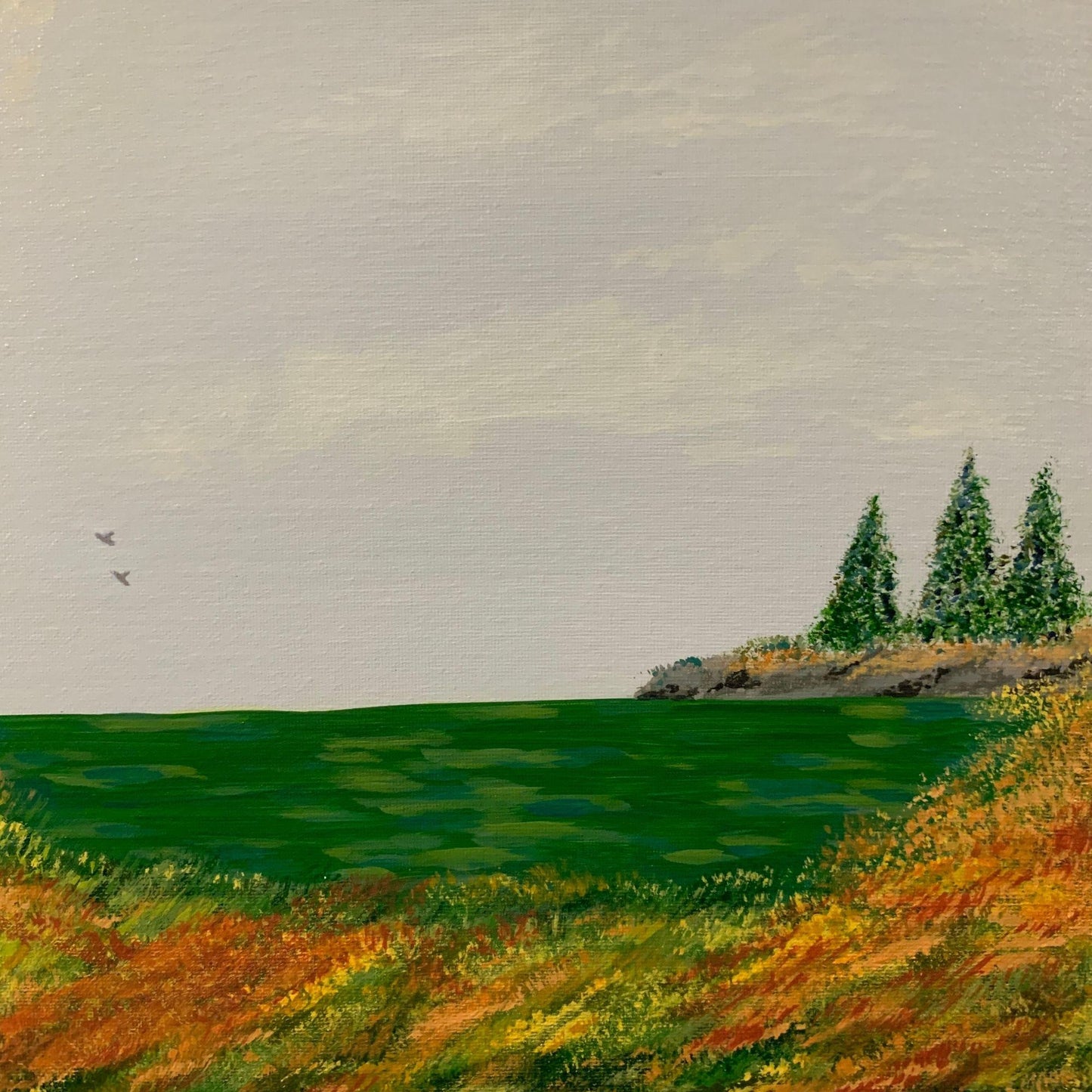 Fall Lake Escape, Original Acrylic Painting, 12 x 12