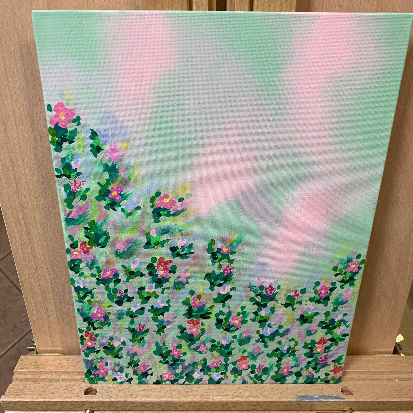 Magenta and Pink Wildflowers Painting, Original Artwork, Acrylic, Abstract Design, 9 x 12, Unframed