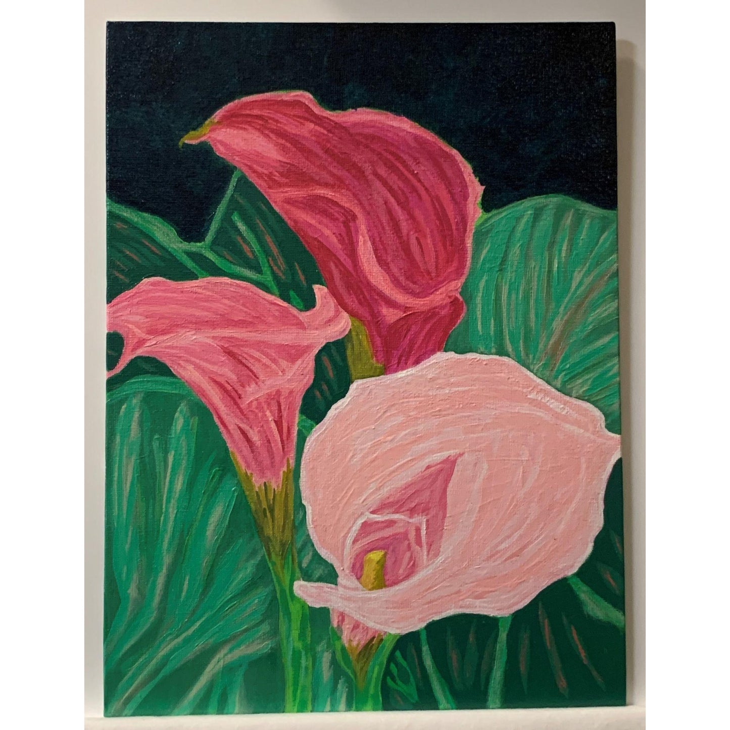Pink Calla Lillies, Floral Art, Original Painting, 9 x 12