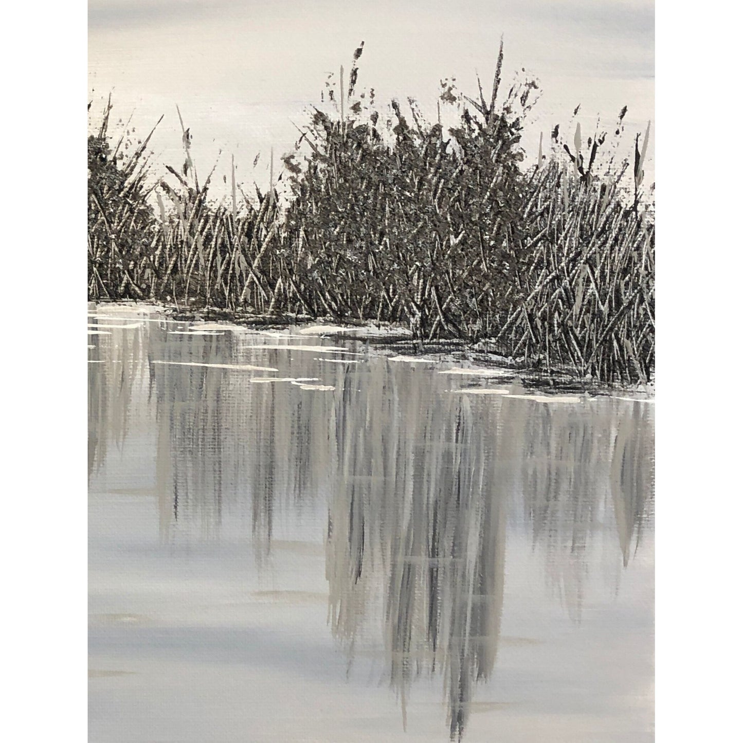 Landscape in Shades of Black and White 12 x 12 Acrylic Painting, Abstract Art