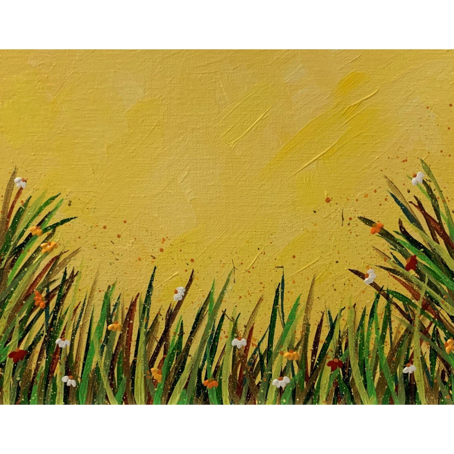 Sunshine Day Wildflowers, Abstract Floral Painting, 8" x 10" Signed