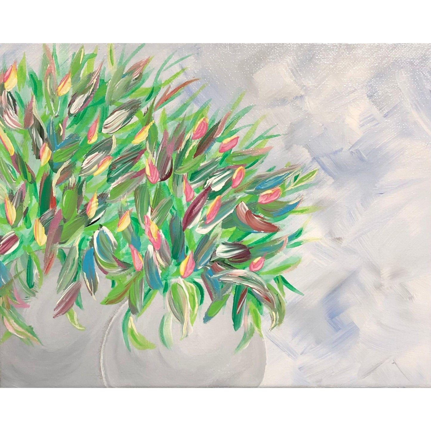 Bud Bouquets 8 x 10 Acrylic Painting, Vase of Flowers, Signed