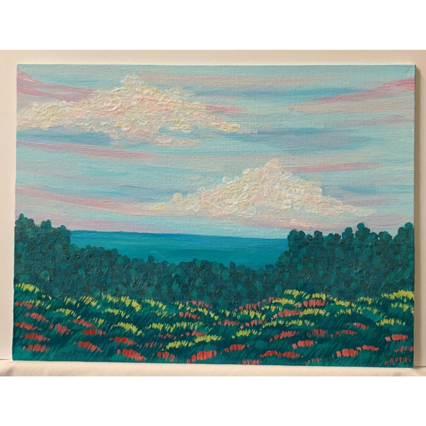 Sunrise and the Sea Original Painting, Acrylic, Signed, 9 x 12, Unframed