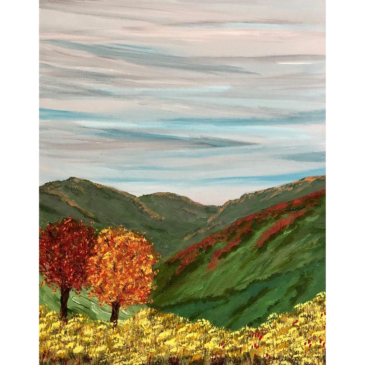 Autumn in the Hills Original Acrylic Painting, Signed, 11 x 14, Unique Art