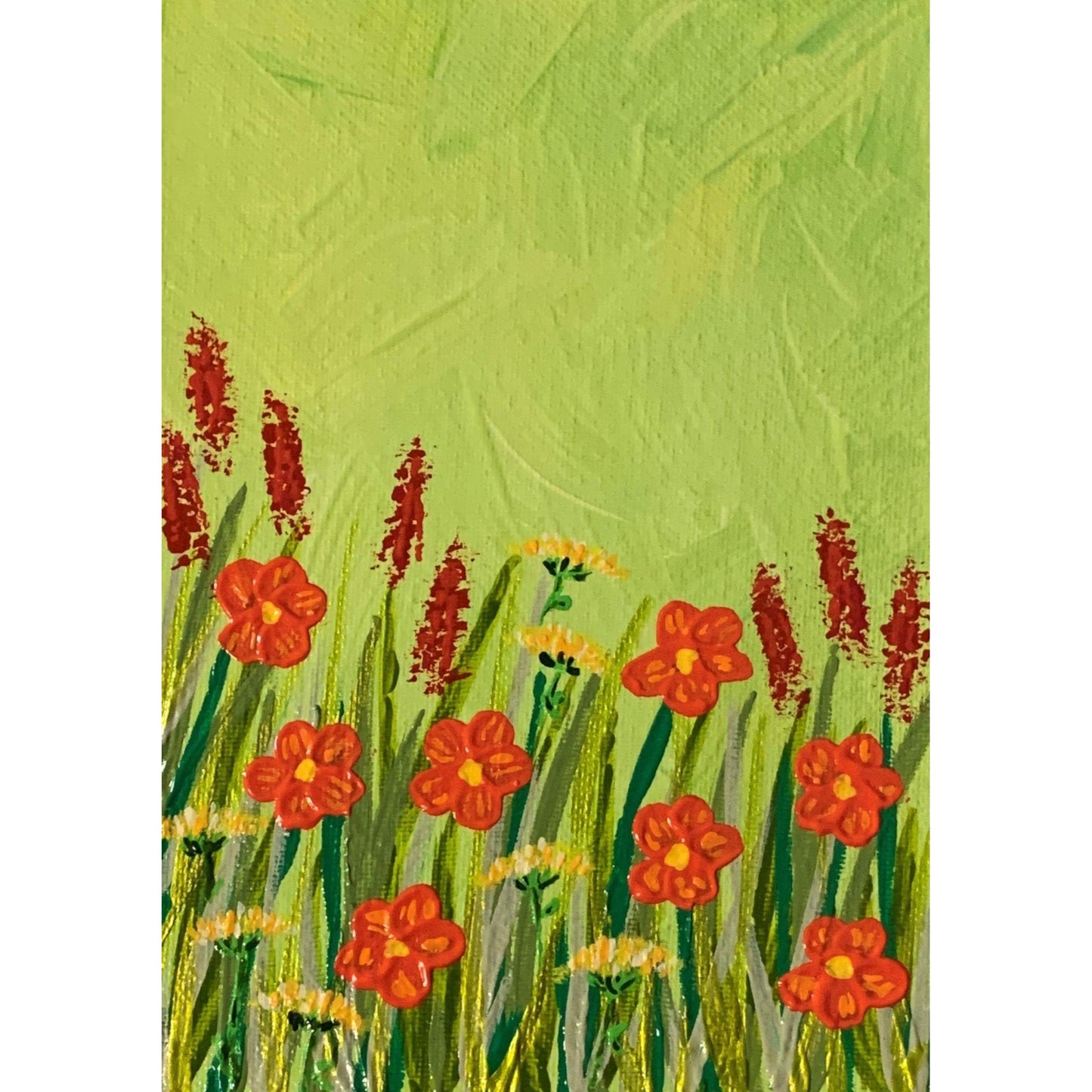 Racy Red Wildflowers 5 x 7 Acrylic Painting