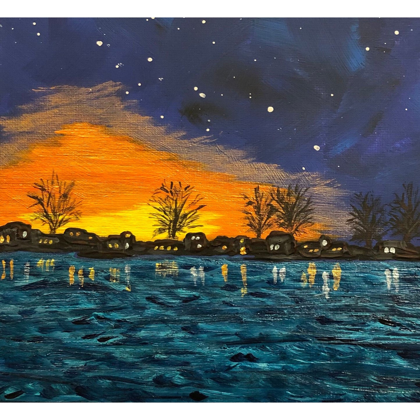 Enjoy Every Sunset, 8" x 8" Landscape Acrylic Original Painting, Signed