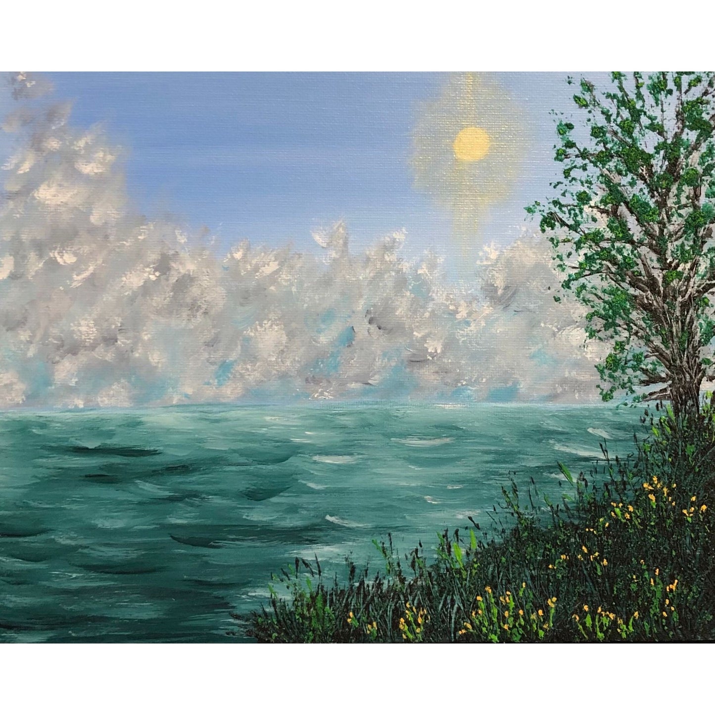 Lazy Lake Day Original Acrylic Painting, Landscape, Tree, Lake, Signed Art