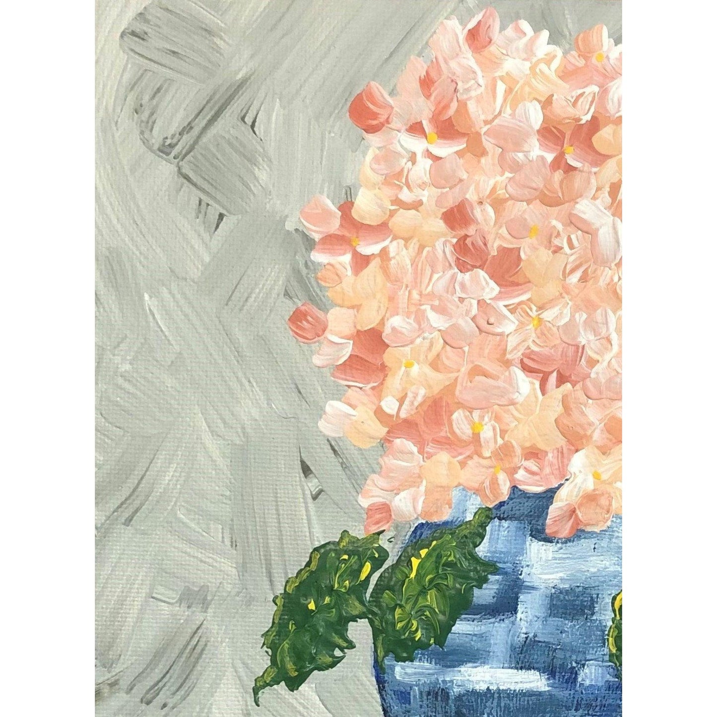 Hydrangea in Blue and White Vase, Original Acrylic Painting, 6 x 6, Artist Signed