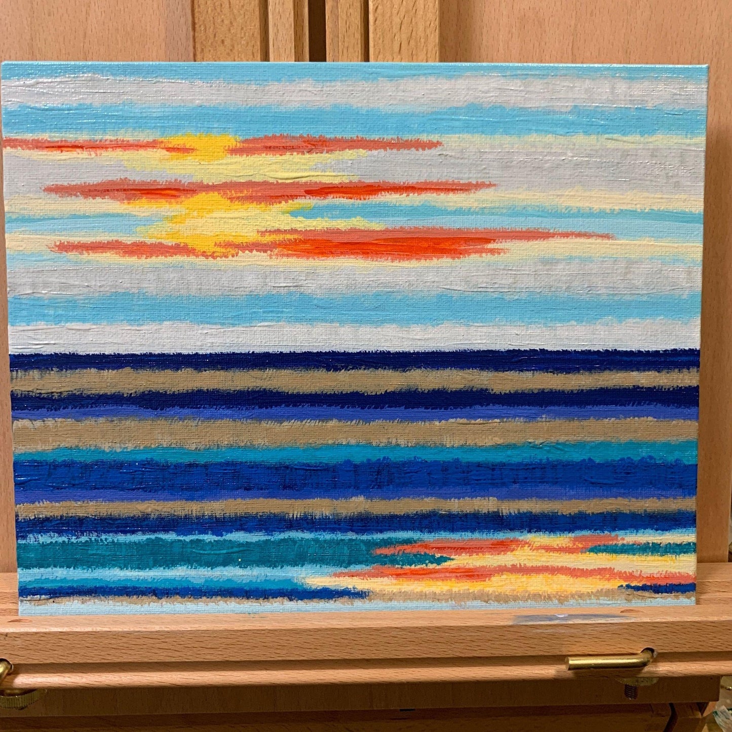 Abstract Ocean Seascape Original Acrylic Painting With Beautiful Colors, Artist Signed, 8 x 10, Unframed