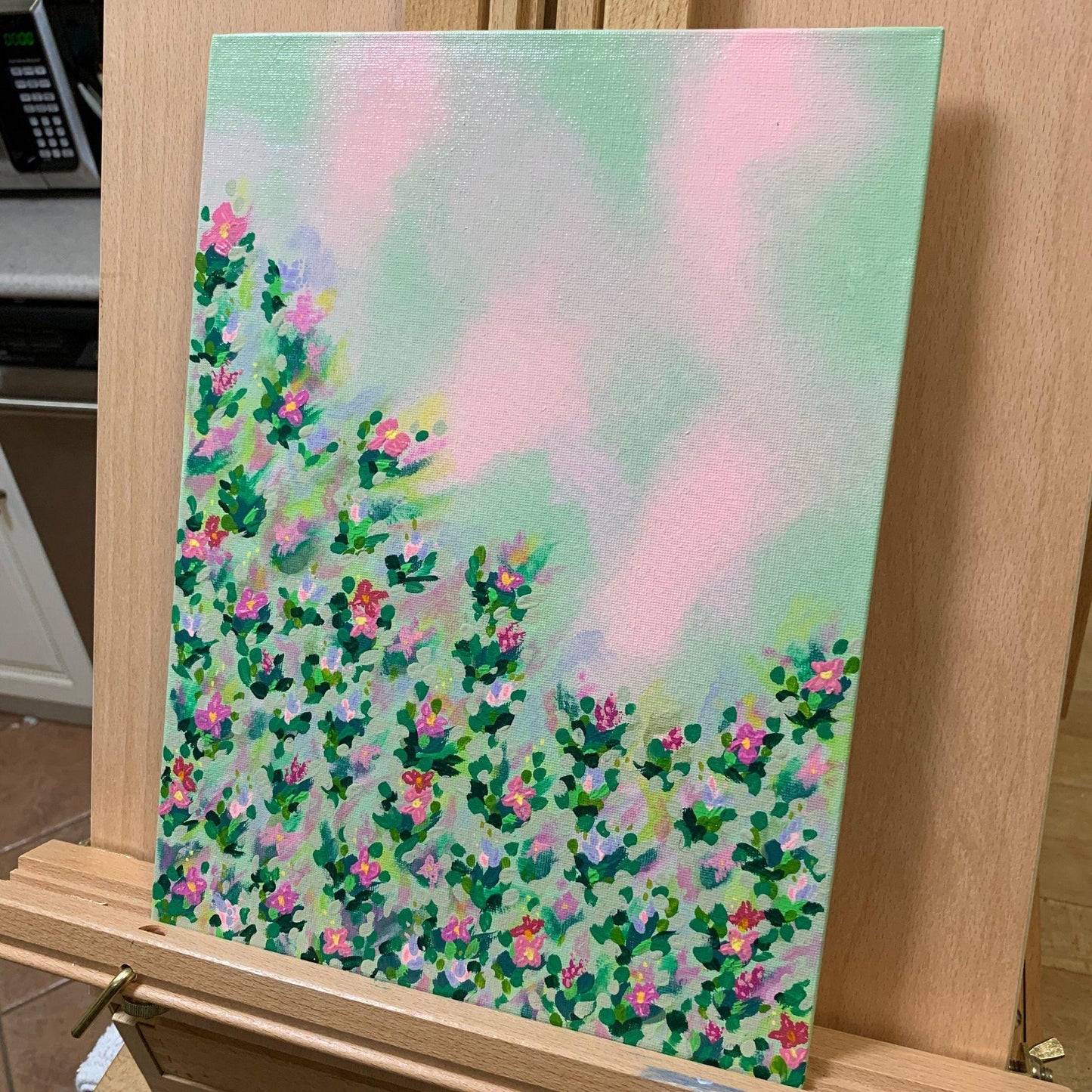 Magenta and Pink Wildflowers Painting, Original Artwork, Acrylic, Abstract Design, 9 x 12, Unframed