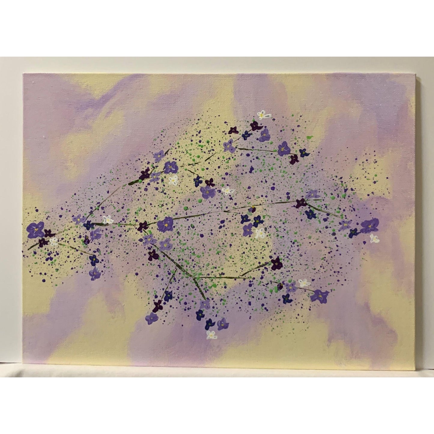 Lavender Branch of Flowers Original Painting, Acrylic, Signed, 9 x 12, Unframed
