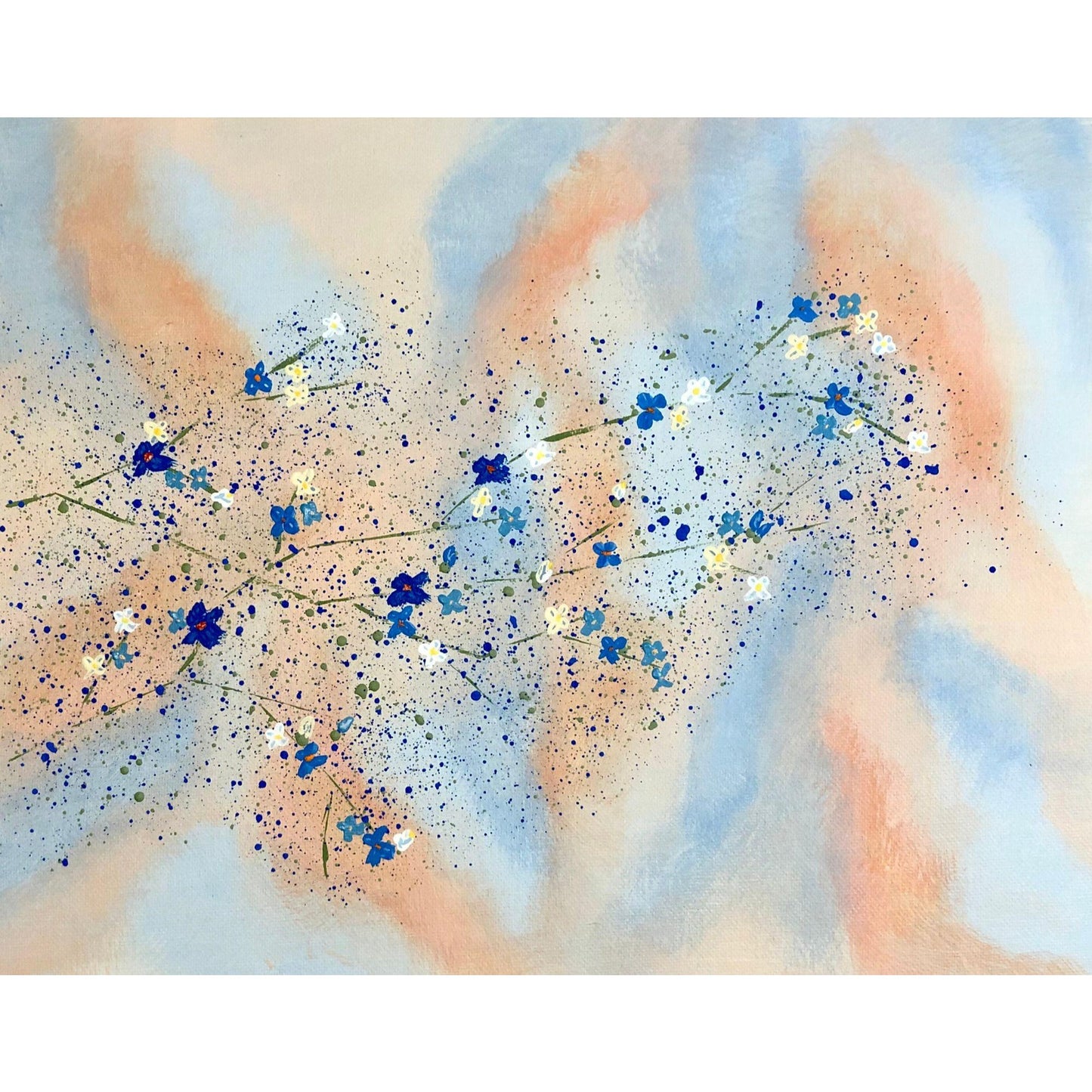 Branches of Blue 11 x 14 Acrylic Painting, Multi-Color Floral, Signed