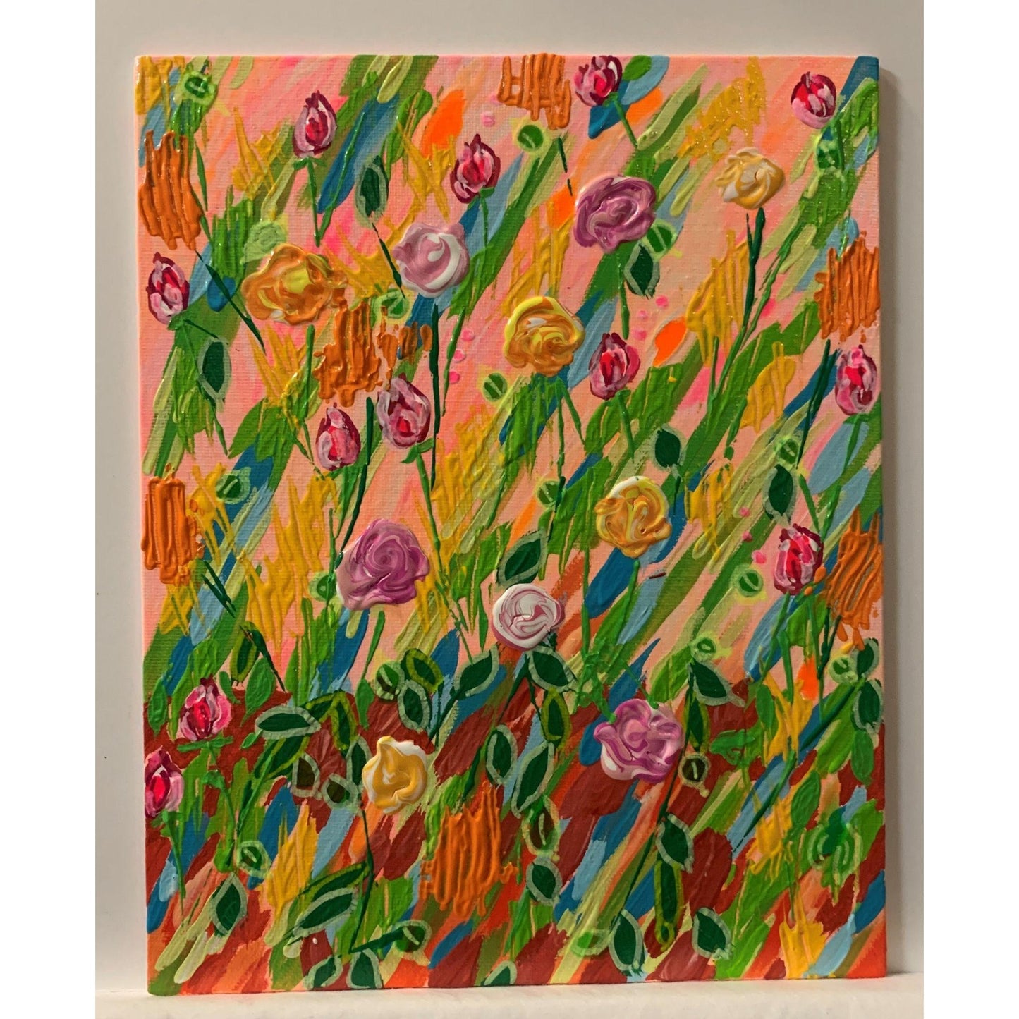 Bold and Beautiful Blooms, Abstract Floral Painting, 8" x 10" Signed