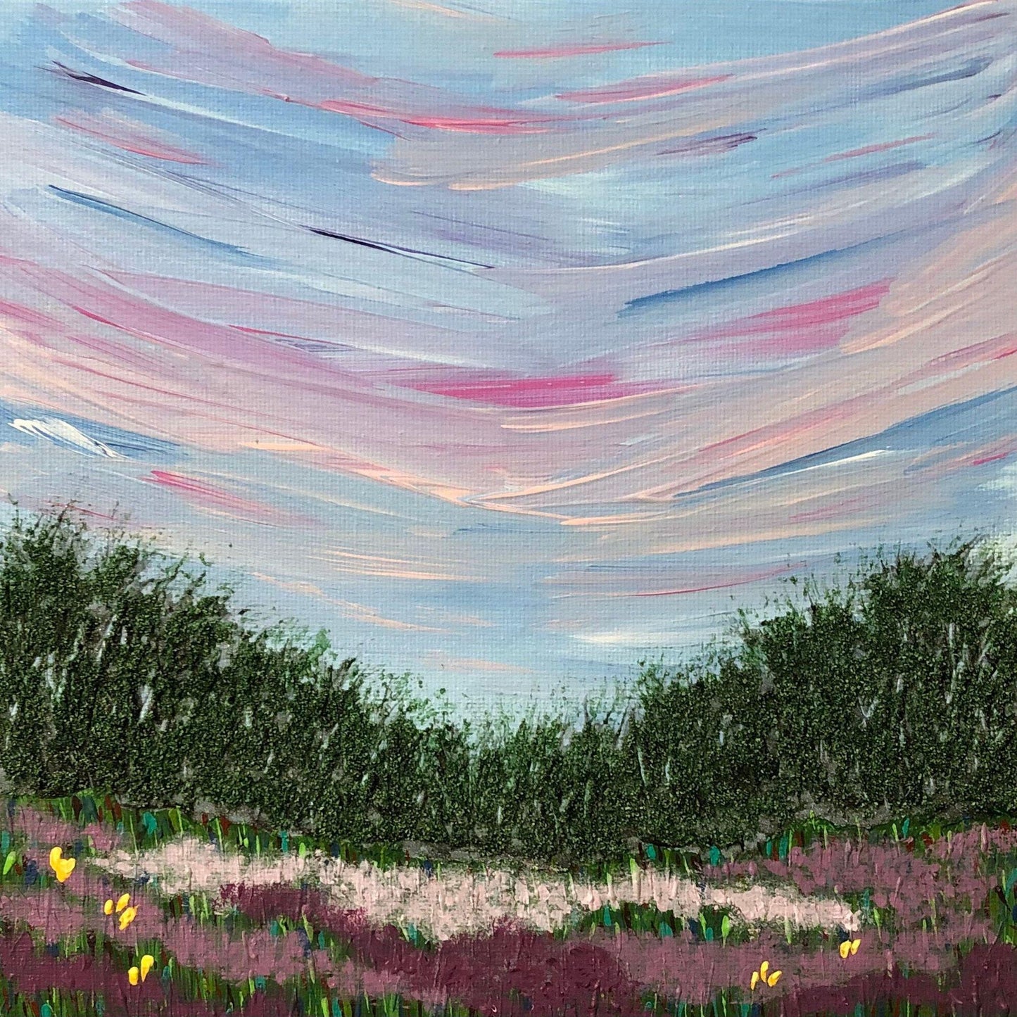 View to the Sky, Acrylic Painting, Signed Art, Landscape, 8 x 8, Original Artisan Hand Painted Artwork