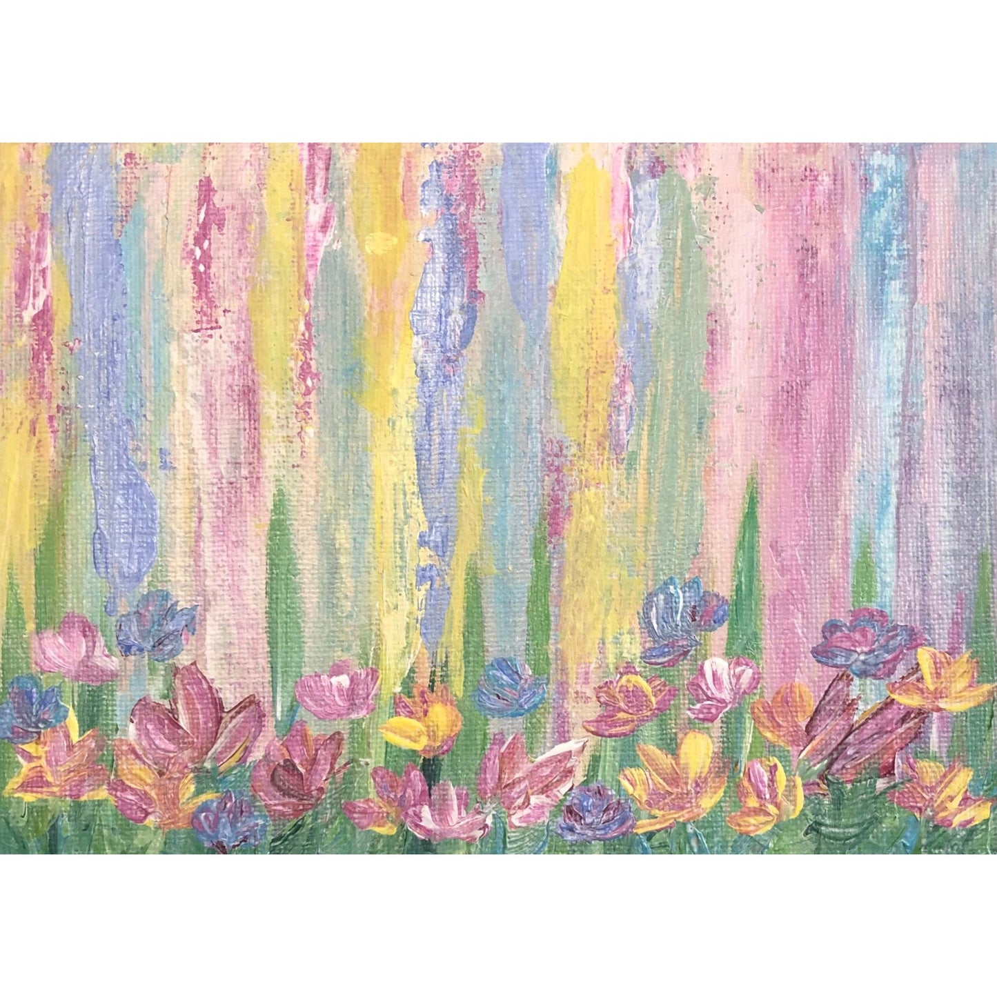 Color Full 1 - 5" x 7" Floral Acrylic Original Painting, Signed, Unique Art