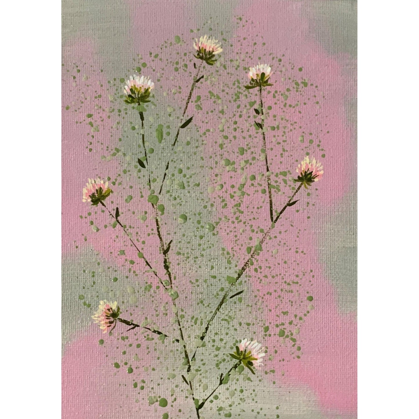 Pink Clover, Original Acrylic Painting, 5 x 7, Unframed, Artist Signed