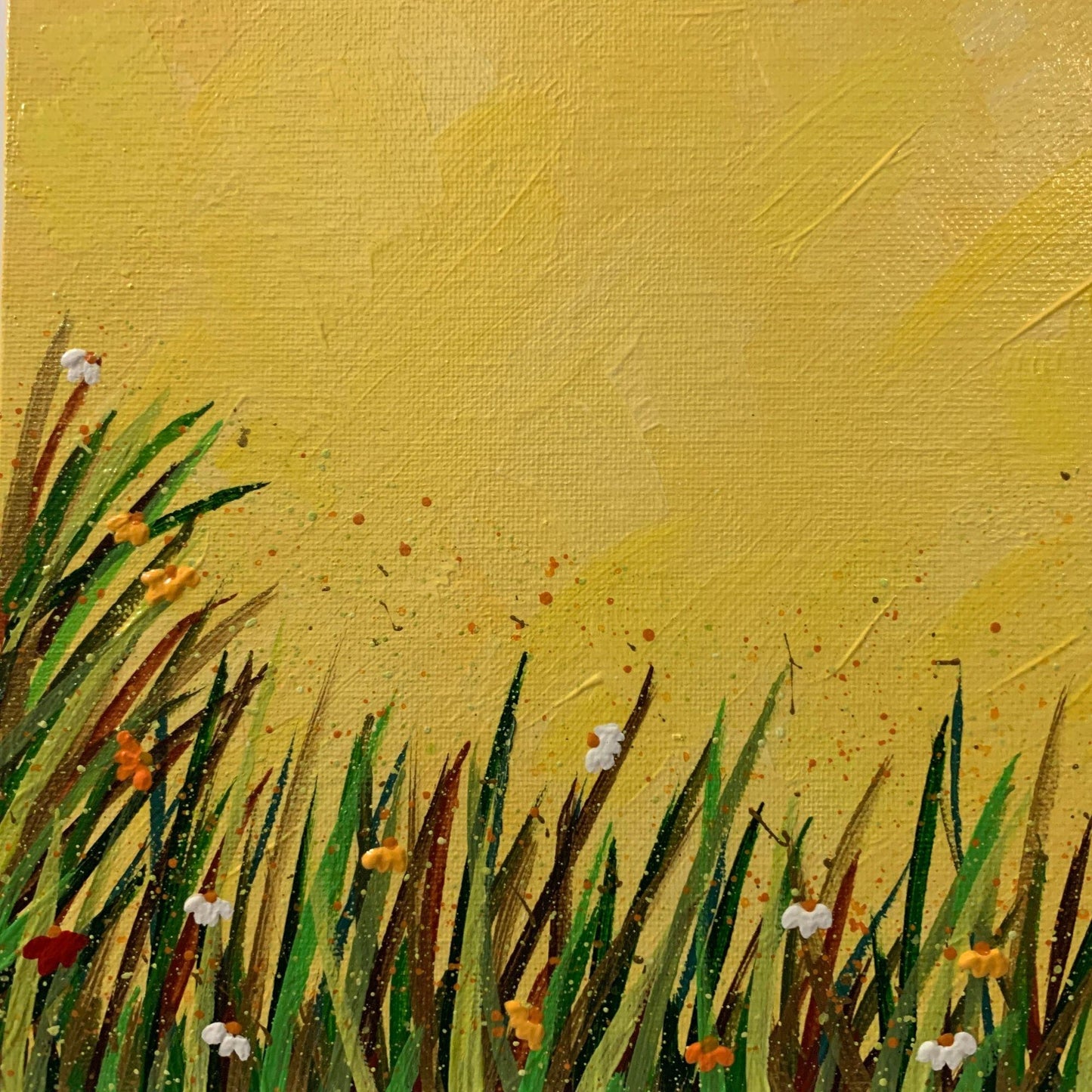 Sunshine Day Wildflowers, Abstract Floral Painting, 8" x 10" Signed