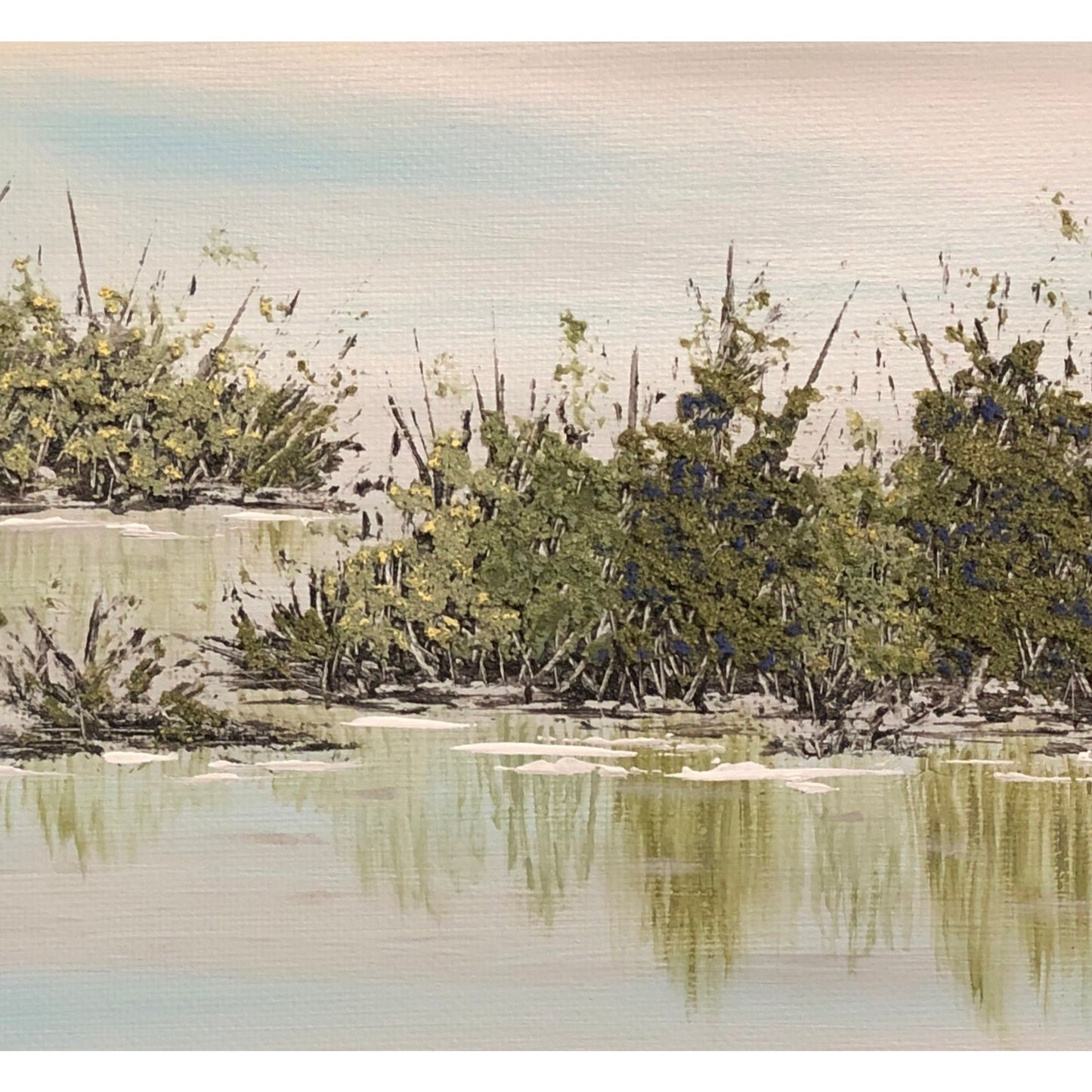 Contentment Original 8 x 10 Acrylic Painting, Landscape, Trees, Lake, Signed Art, Hand Painted Artwork