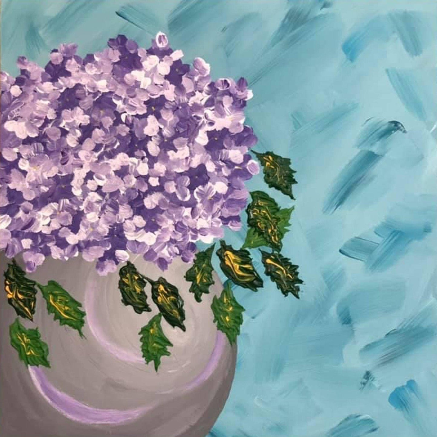 Hydrangea of Violet, Original Painting, Acrylic, Signed, 12 x 12, Unique Art