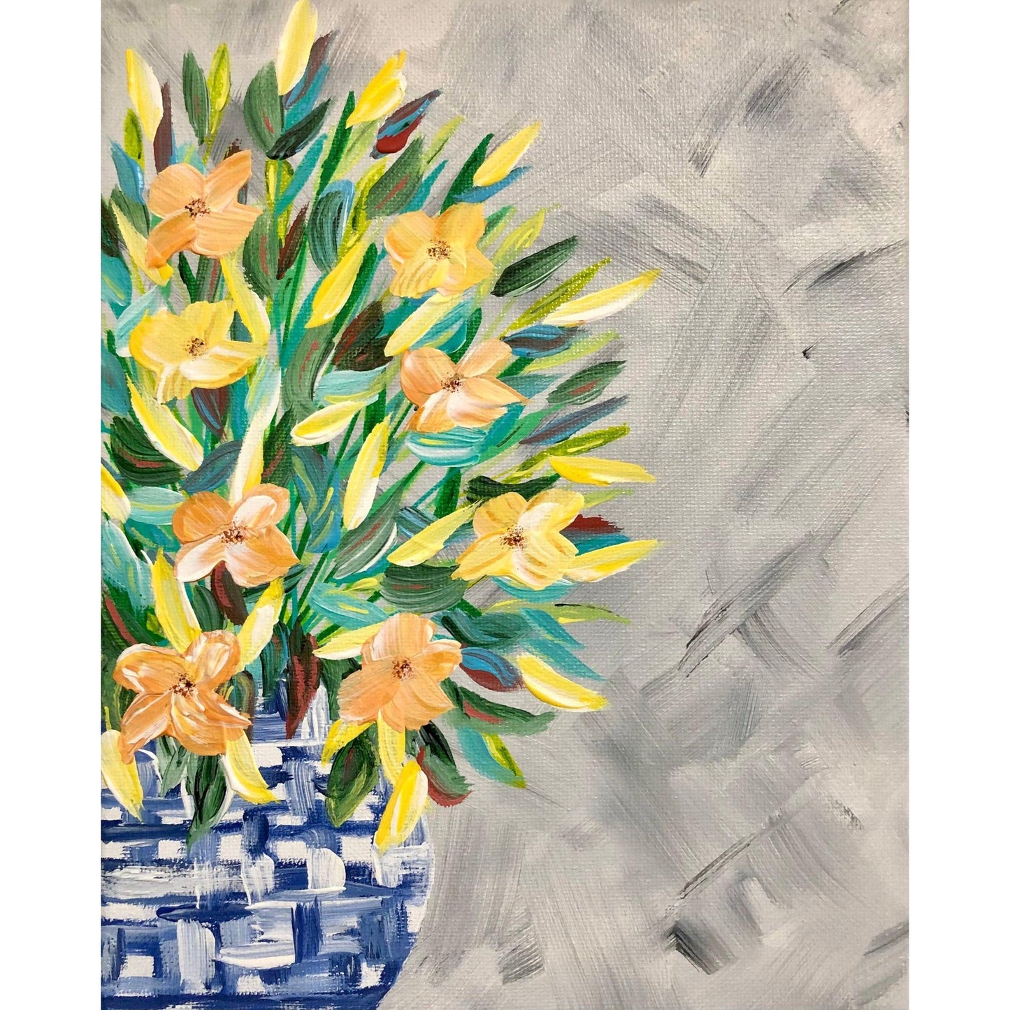 Blooms in Blue and White 8 x 10 Stretched Canvas Acrylic Painting