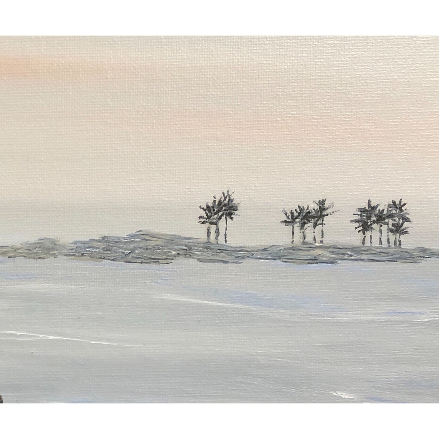 Quietude Original 8 x 10 Acrylic Painting, Seascape, Ocean, Palm Trees, Signed