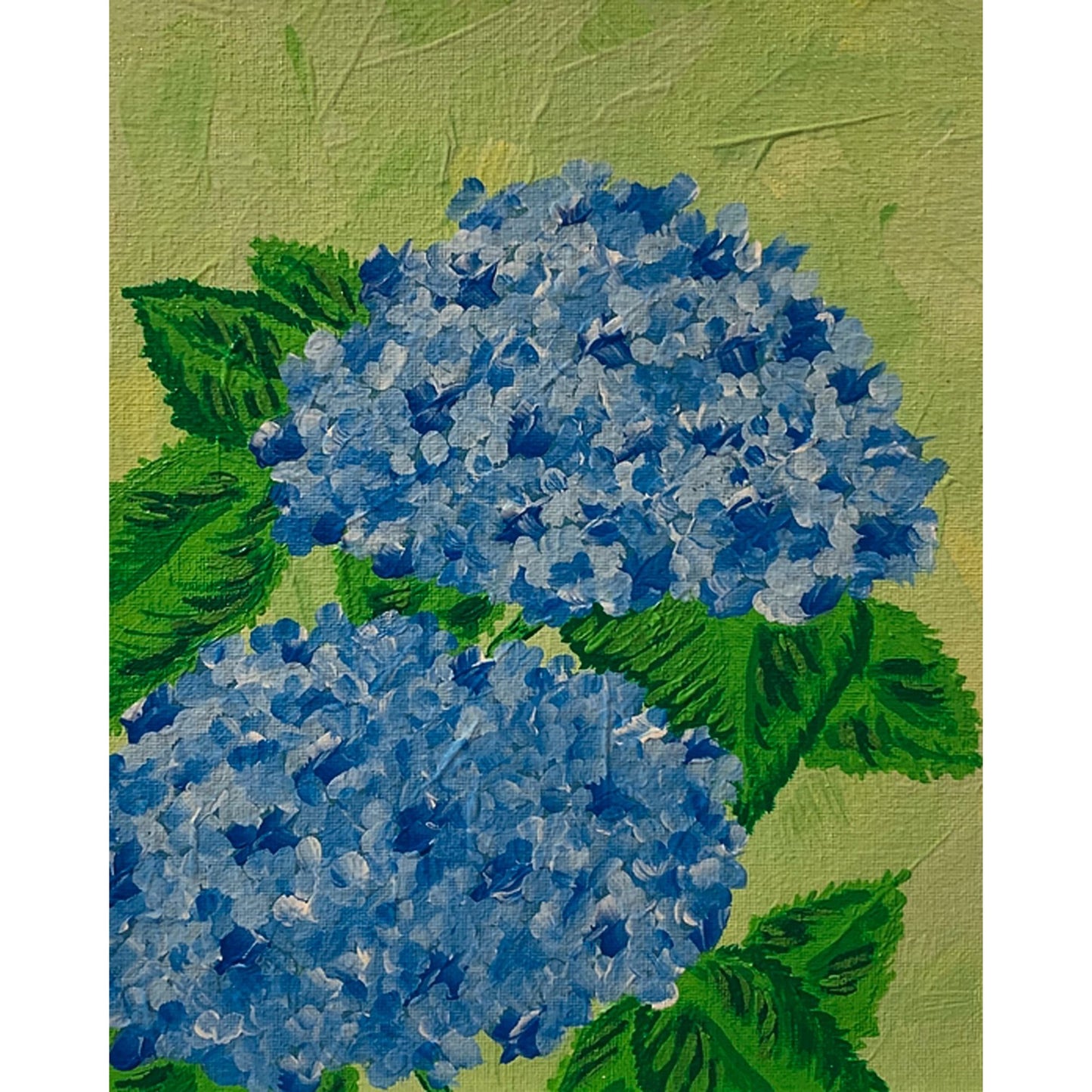 Hydrangea Blues Framed 8 x 10 Original Acrylic Floral Painting, Artist Signed