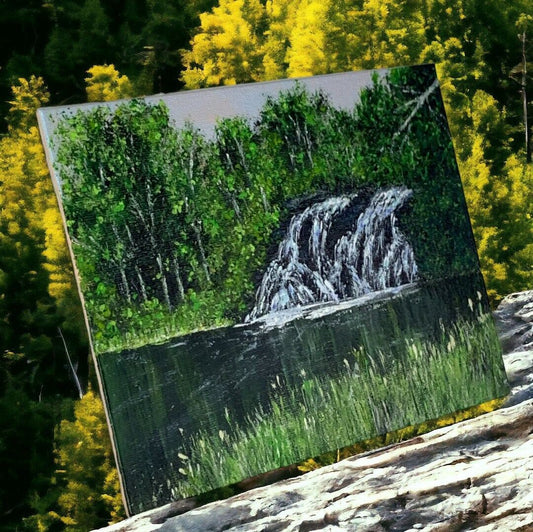 Chasing Waterfalls, 6" x 8" Landscape Acrylic on Canvas Nature Painting