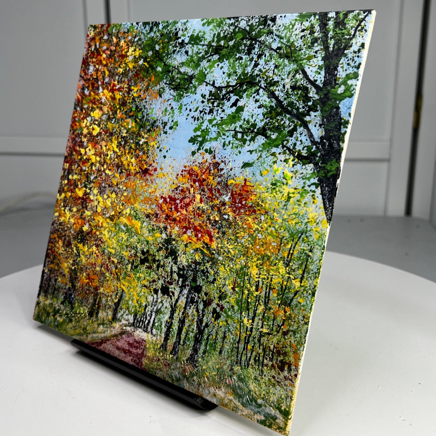 Country Lane Original Acrylic Painting Autumn Hues Landscape Artwork 8" x 8"