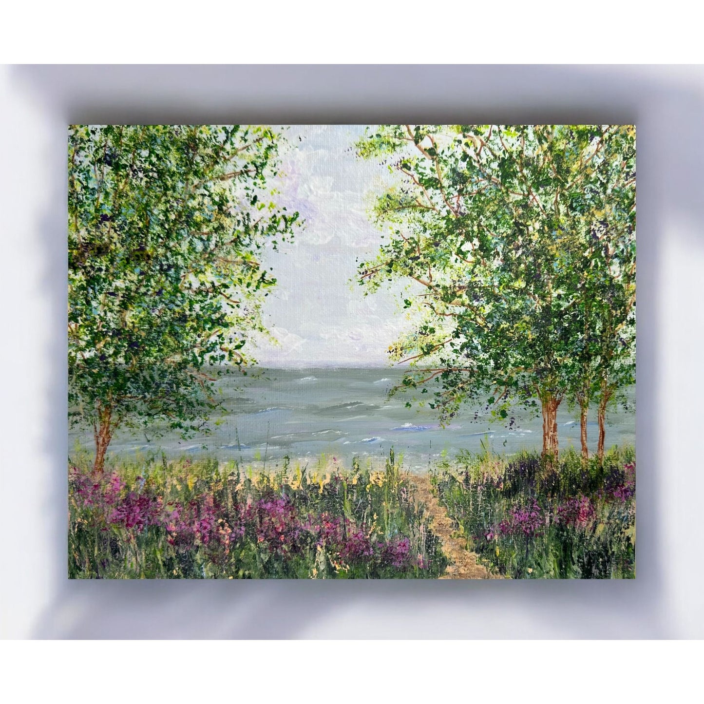 Original 8"x10" Acrylic Coastal Landscape Painting "Trees By The Sea"