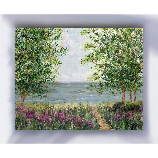 Original 8"x10" Acrylic Coastal Landscape Painting "Trees By The Sea"