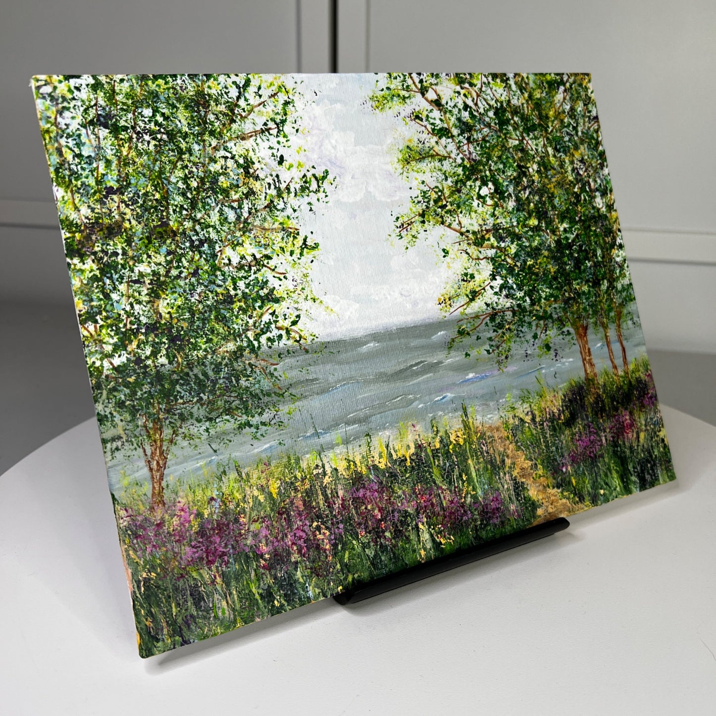 Original 8"x10" Acrylic Coastal Landscape Painting "Trees By The Sea"